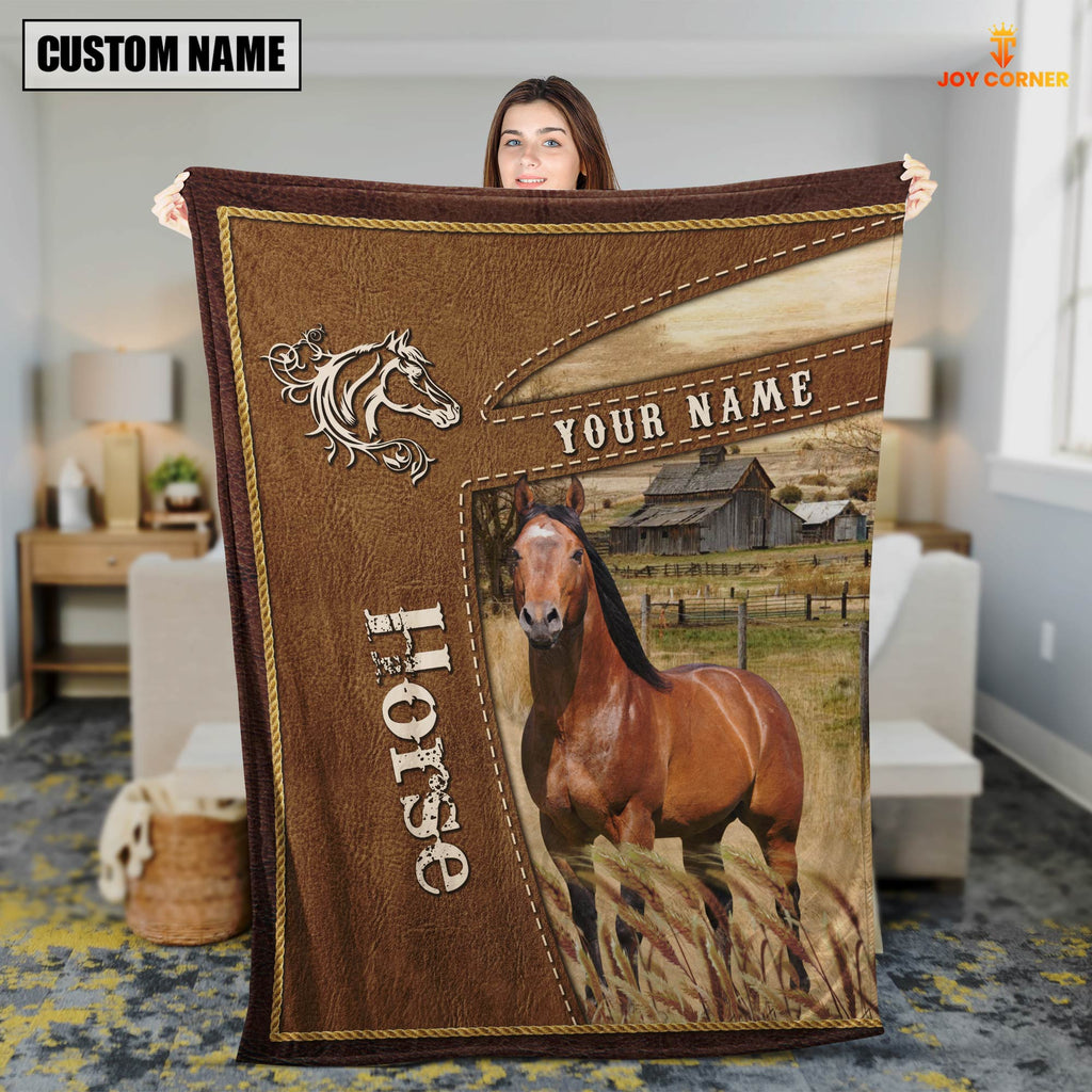 Personalized Name Horse Farm Leather Brown Blanket