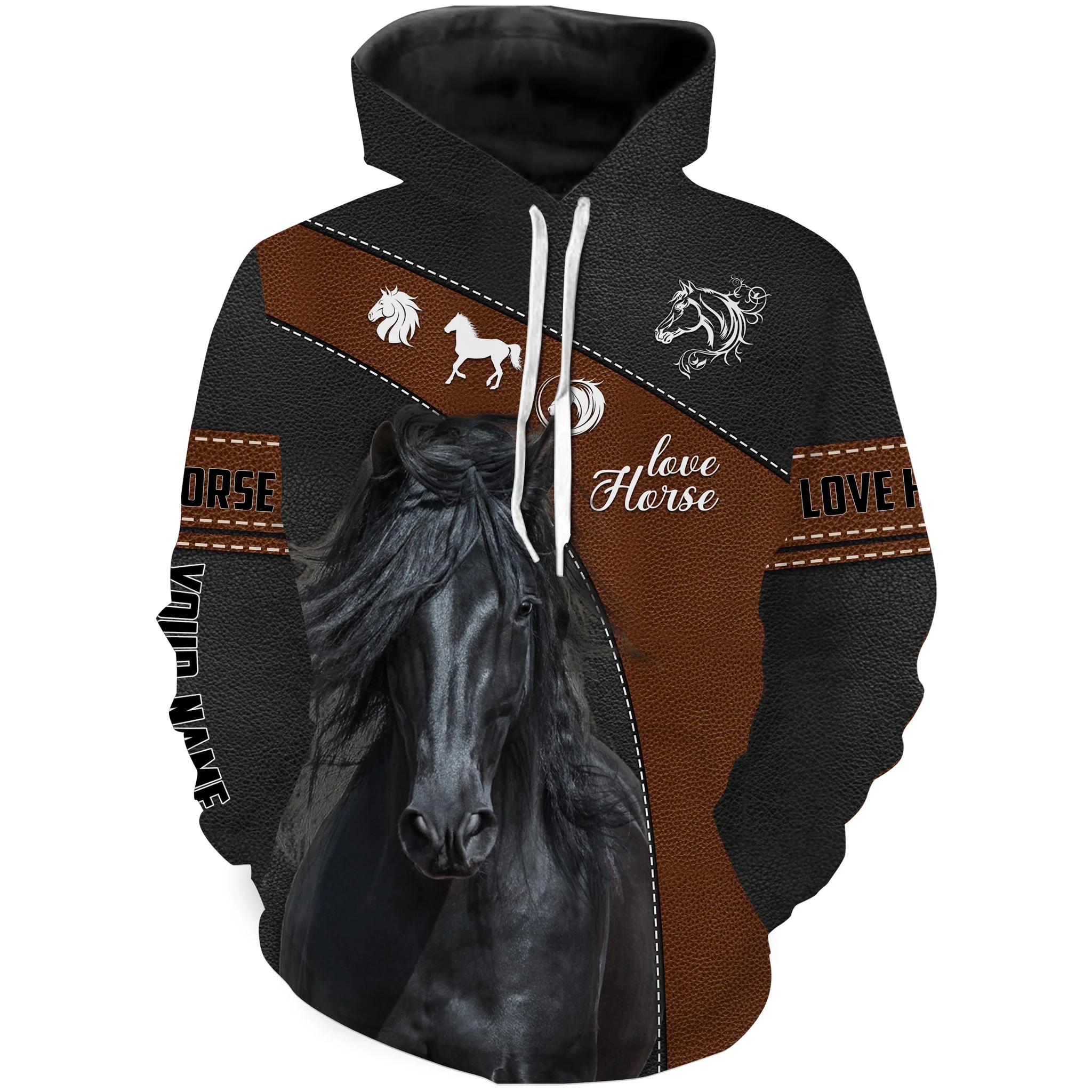Custom Name Black Horse Lover 3D Hoodie