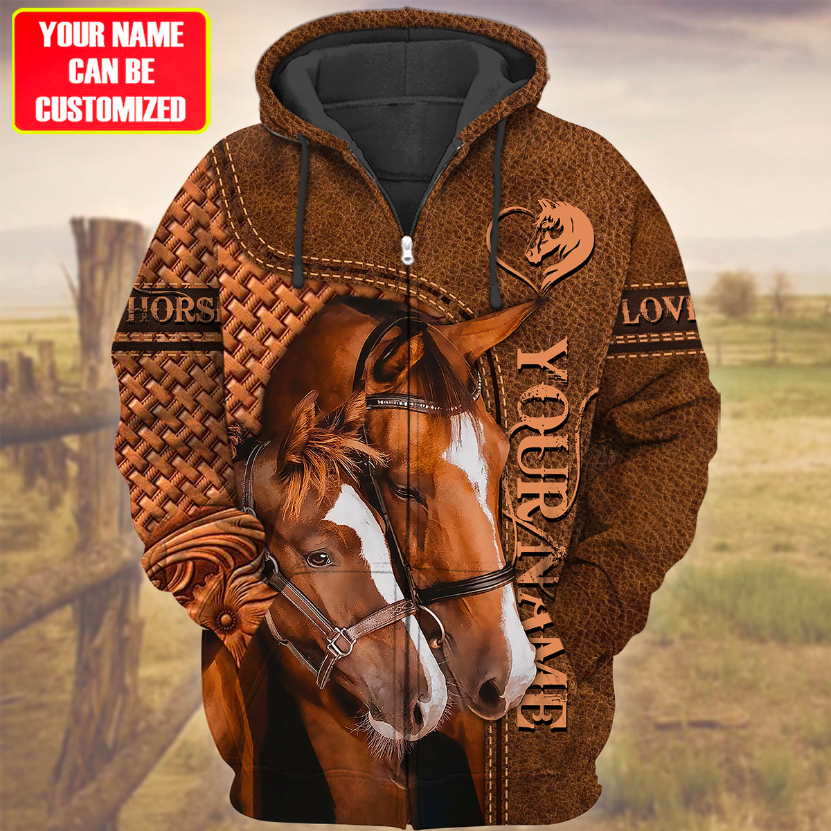 Custom Name Brown Horse Lovers 3D Hoodie