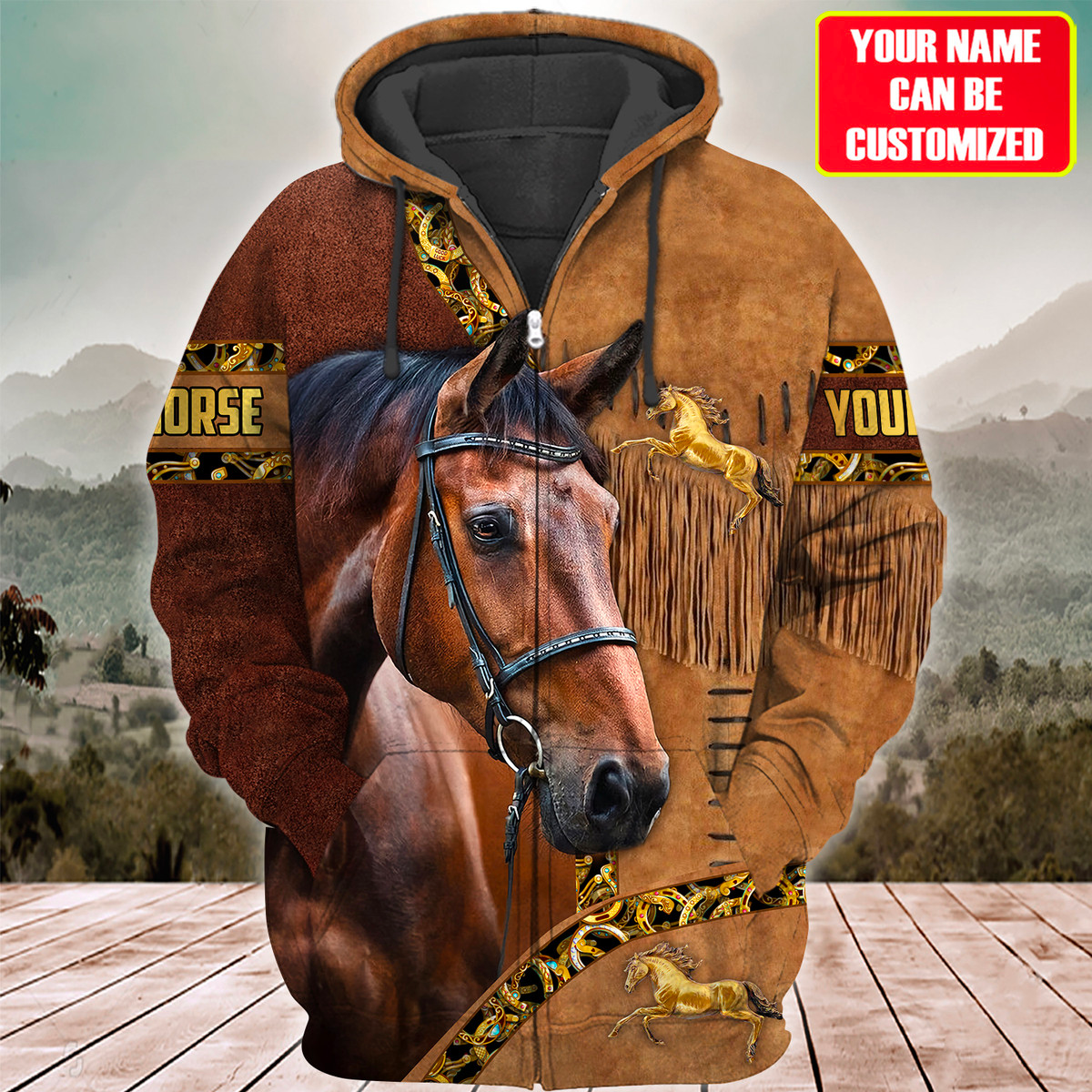 Custom Name Brown Horse Lovers 3D Hoodie