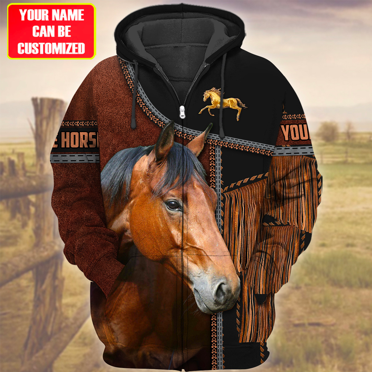 Custom Name Brown Horse Lovers 3D Hoodie