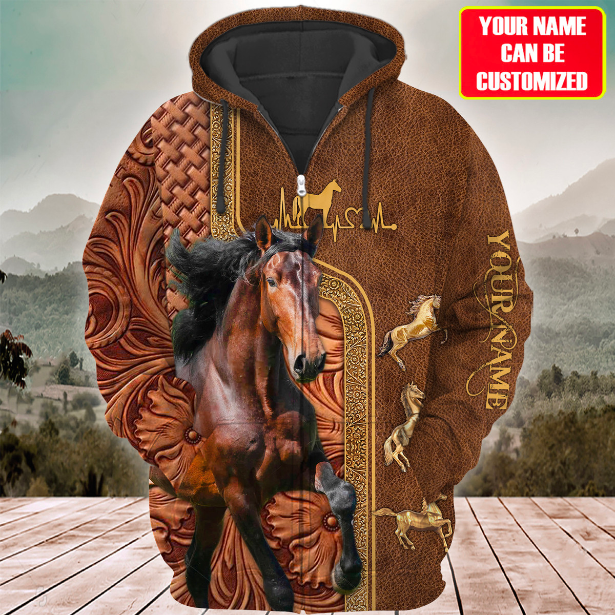 Custom Name Brown Horse Lovers 3D Hoodie