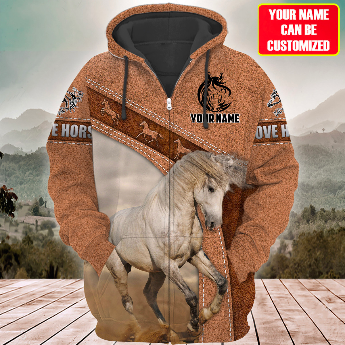 Custom Name White Horse Lovers 3D Hoodie