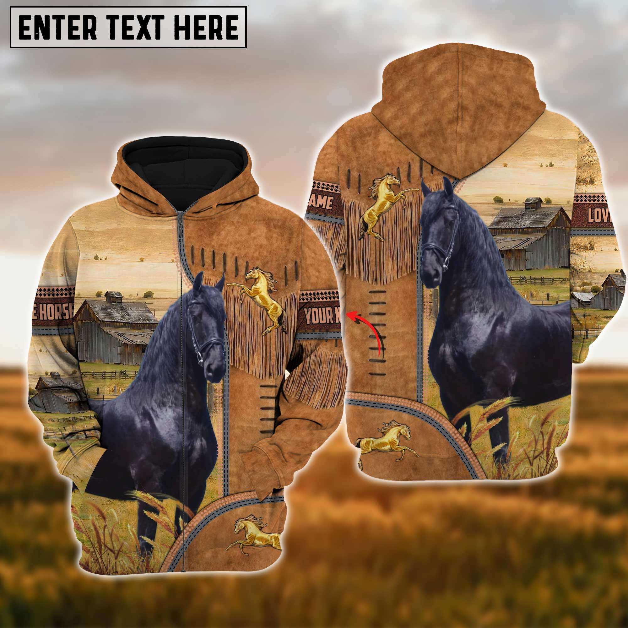 Custom Name Farm Horse Lovers 3D Printed Hoodie