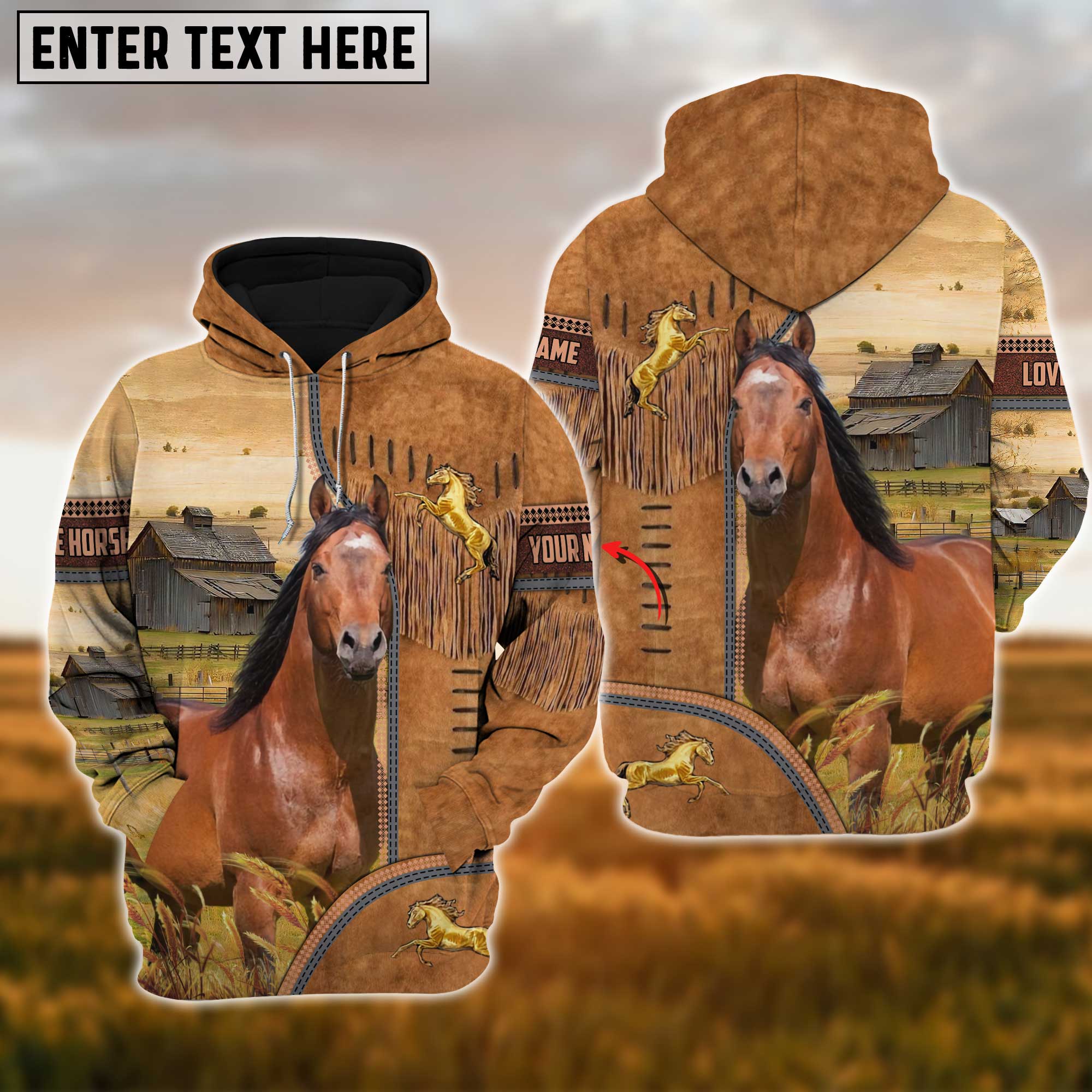 Custom Name Farm Horse Lovers 3D Printed Hoodie