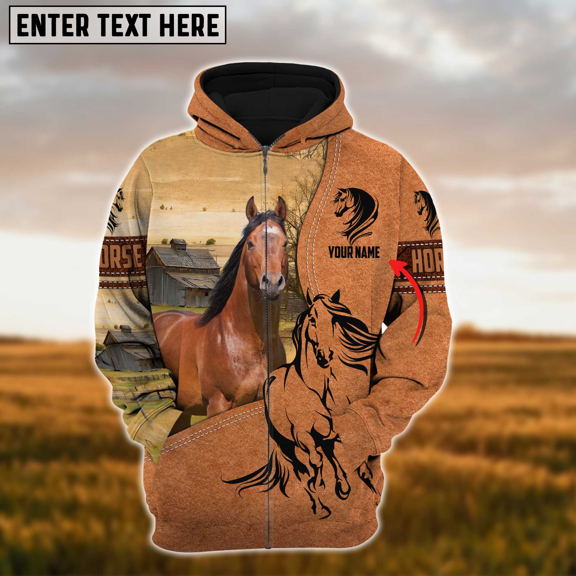 Custom Name Farm Horse Lovers 3D Printed Hoodie