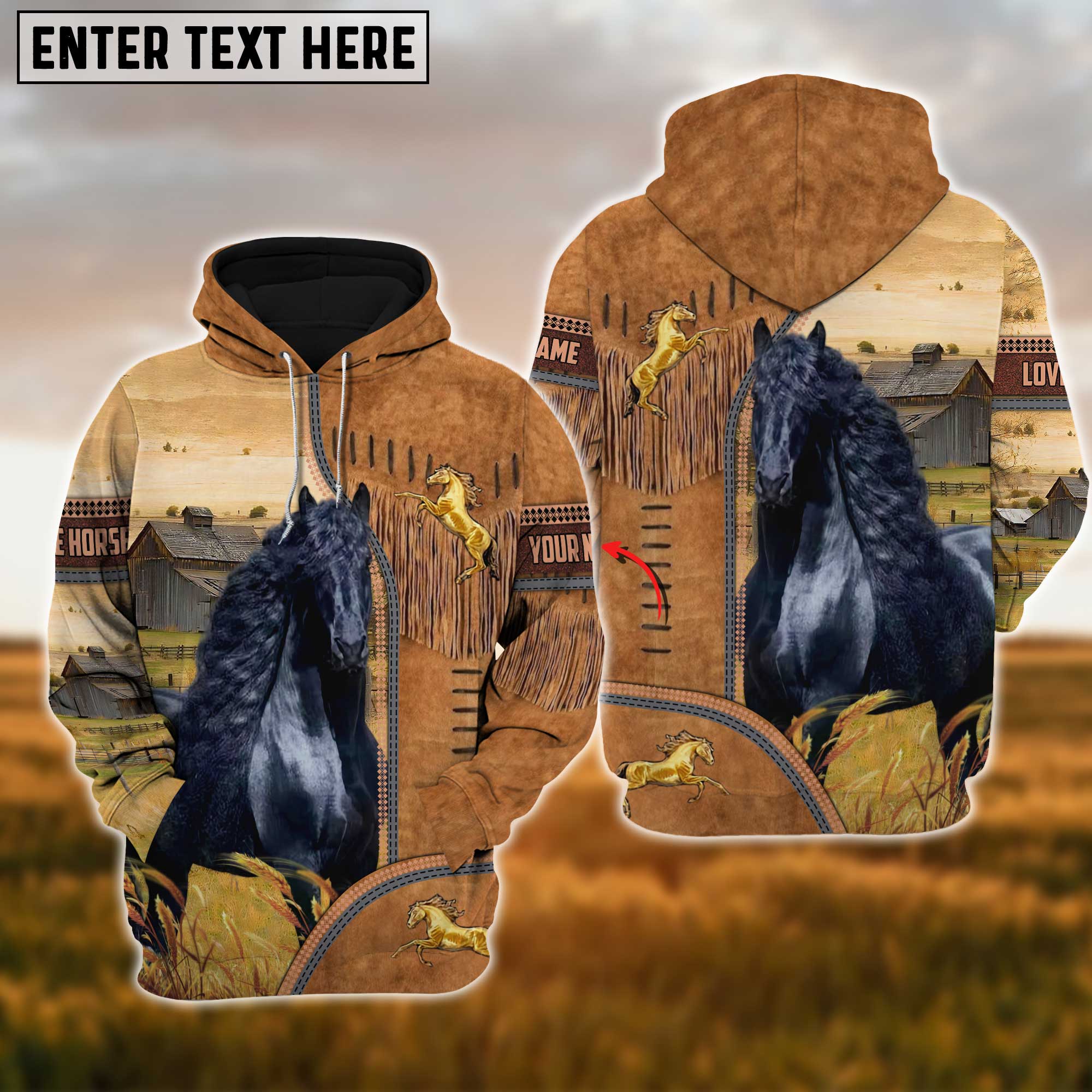 Custom Name Farm Horse Lovers 3D Printed Hoodie