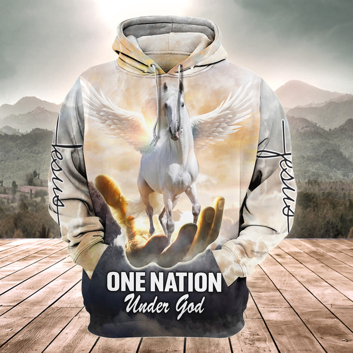 Horse Lovers One Nation Under God 3D Hoodie
