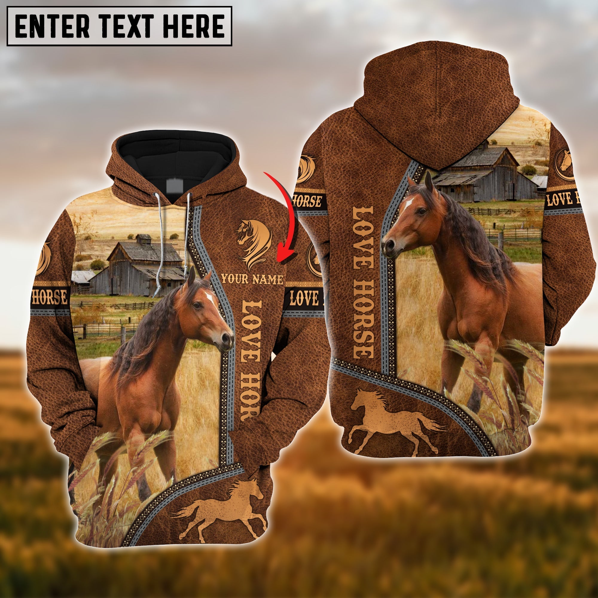 Custom Name Farm Horse Lovers 3D Printed Hoodie
