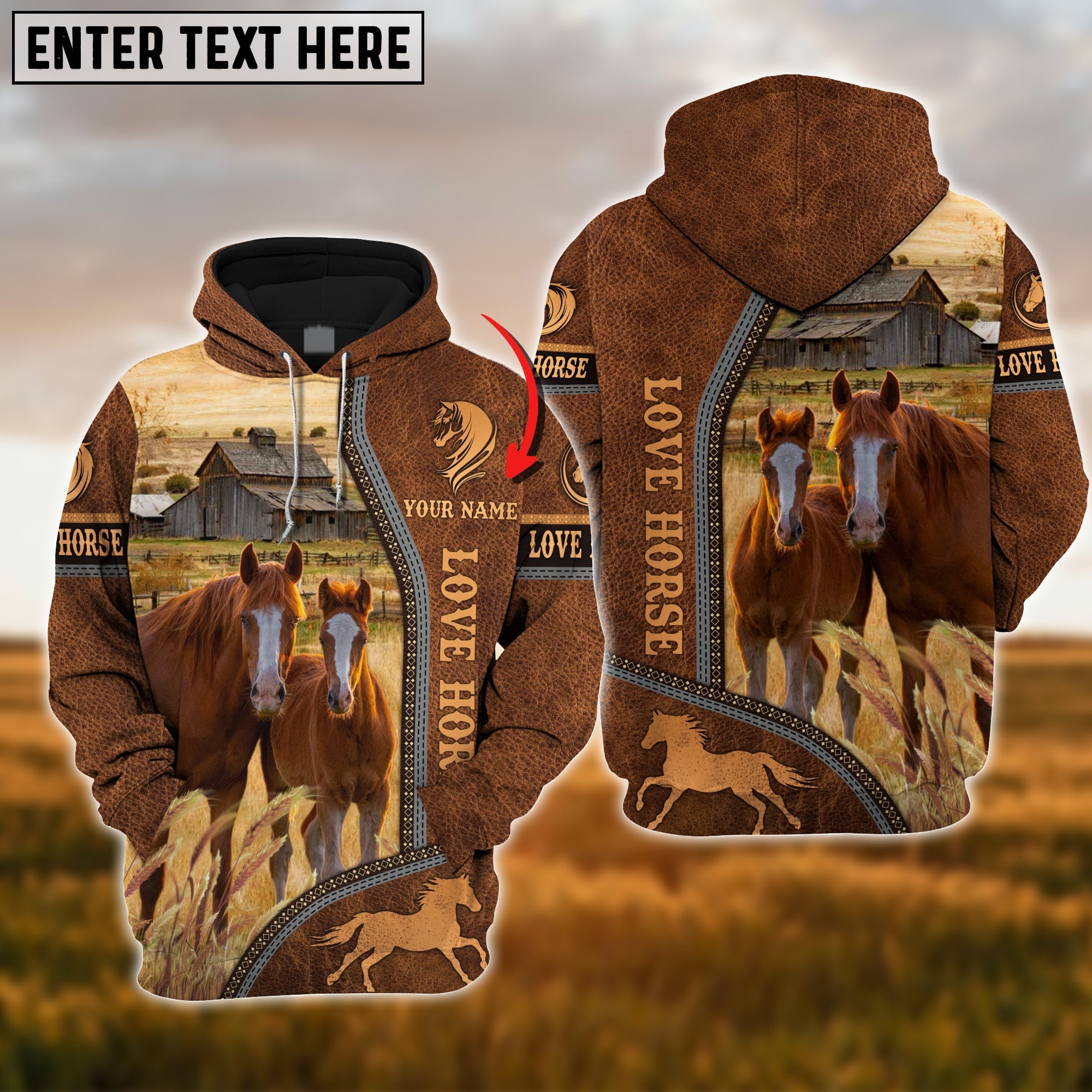 Custom Name Farm Horse Lovers 3D Printed Hoodie