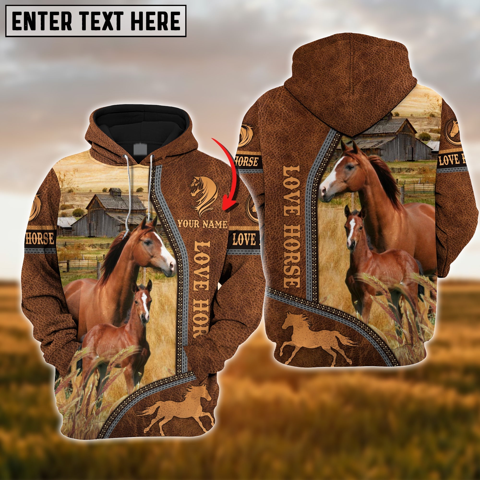Custom Name Farm Horse Lovers 3D Printed Hoodie