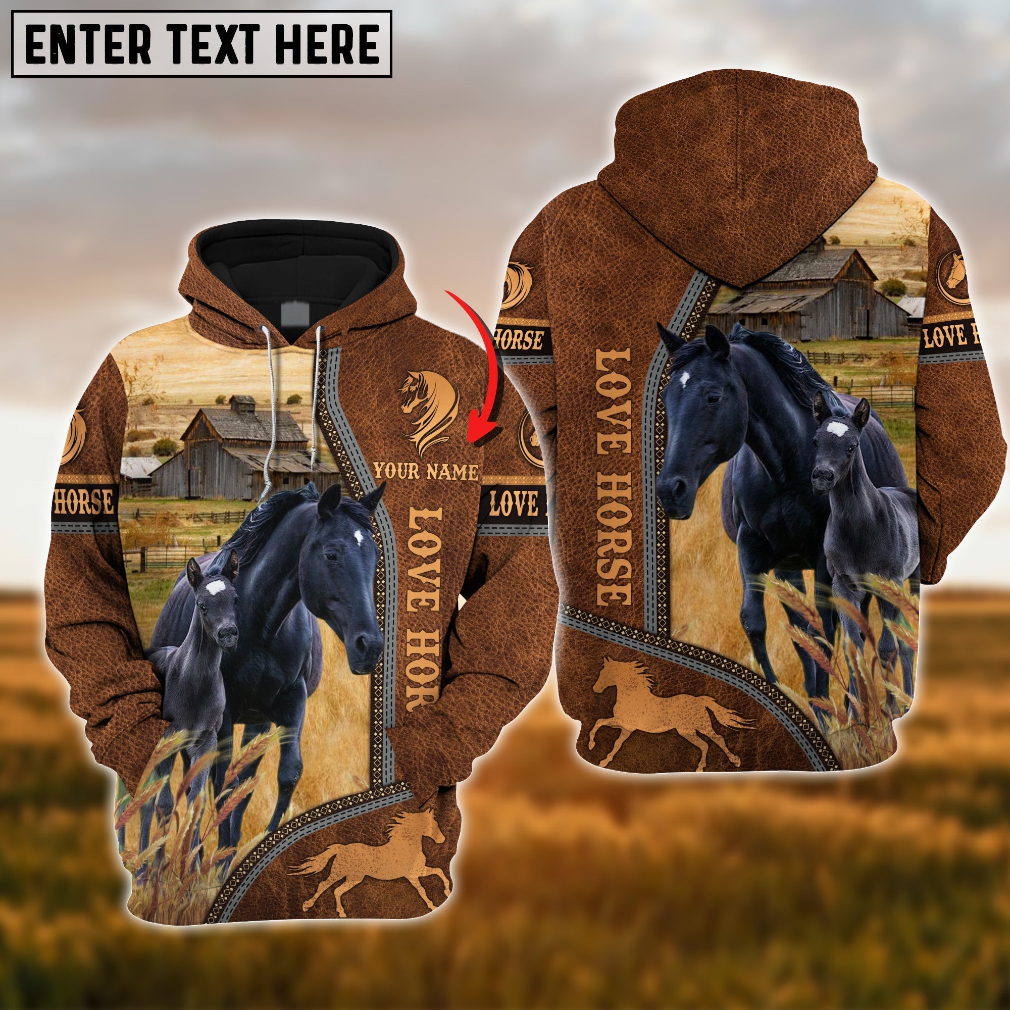 Custom Name Farm Horse Lovers 3D Printed Hoodie