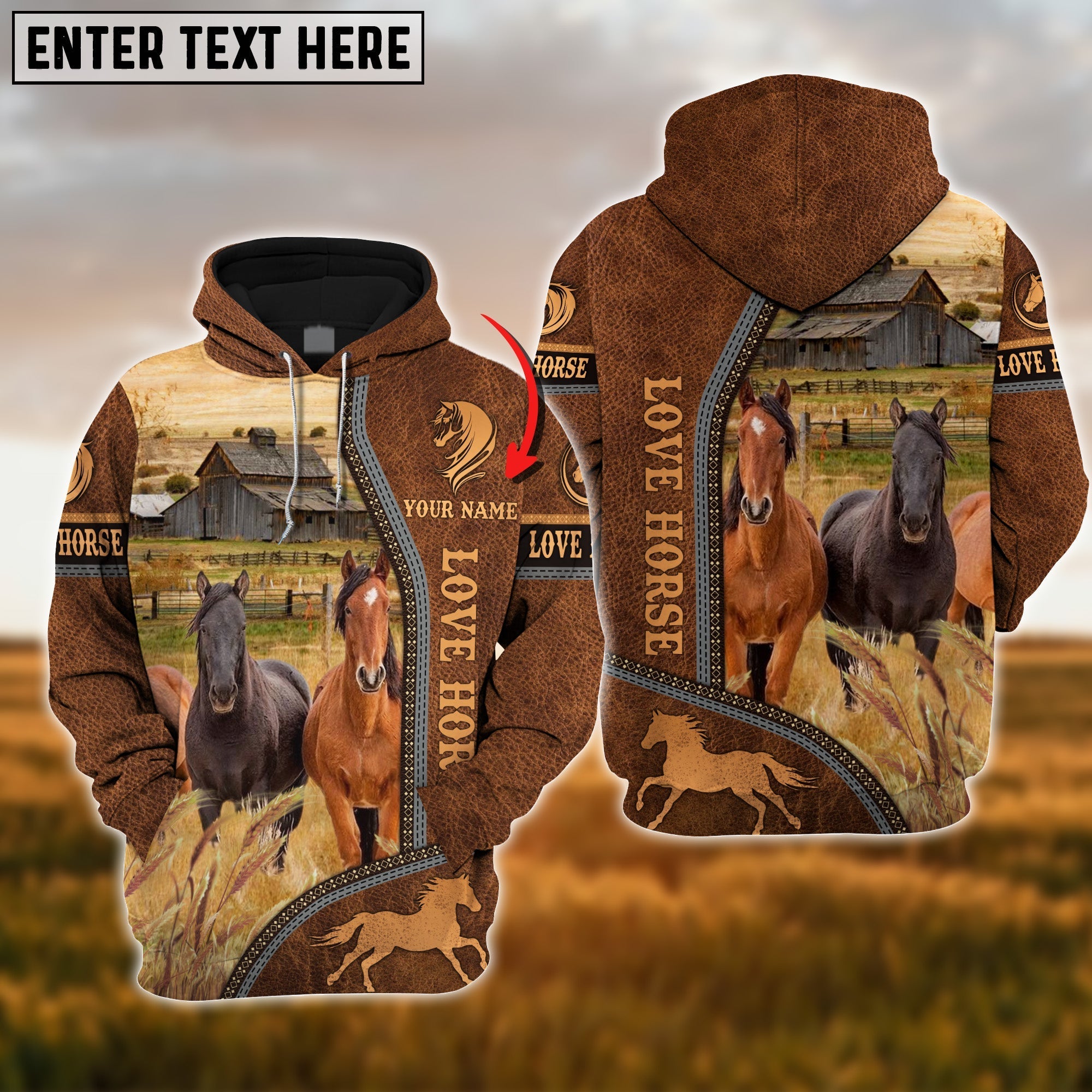 Custom Name Farm Horse Lovers 3D Printed Hoodie