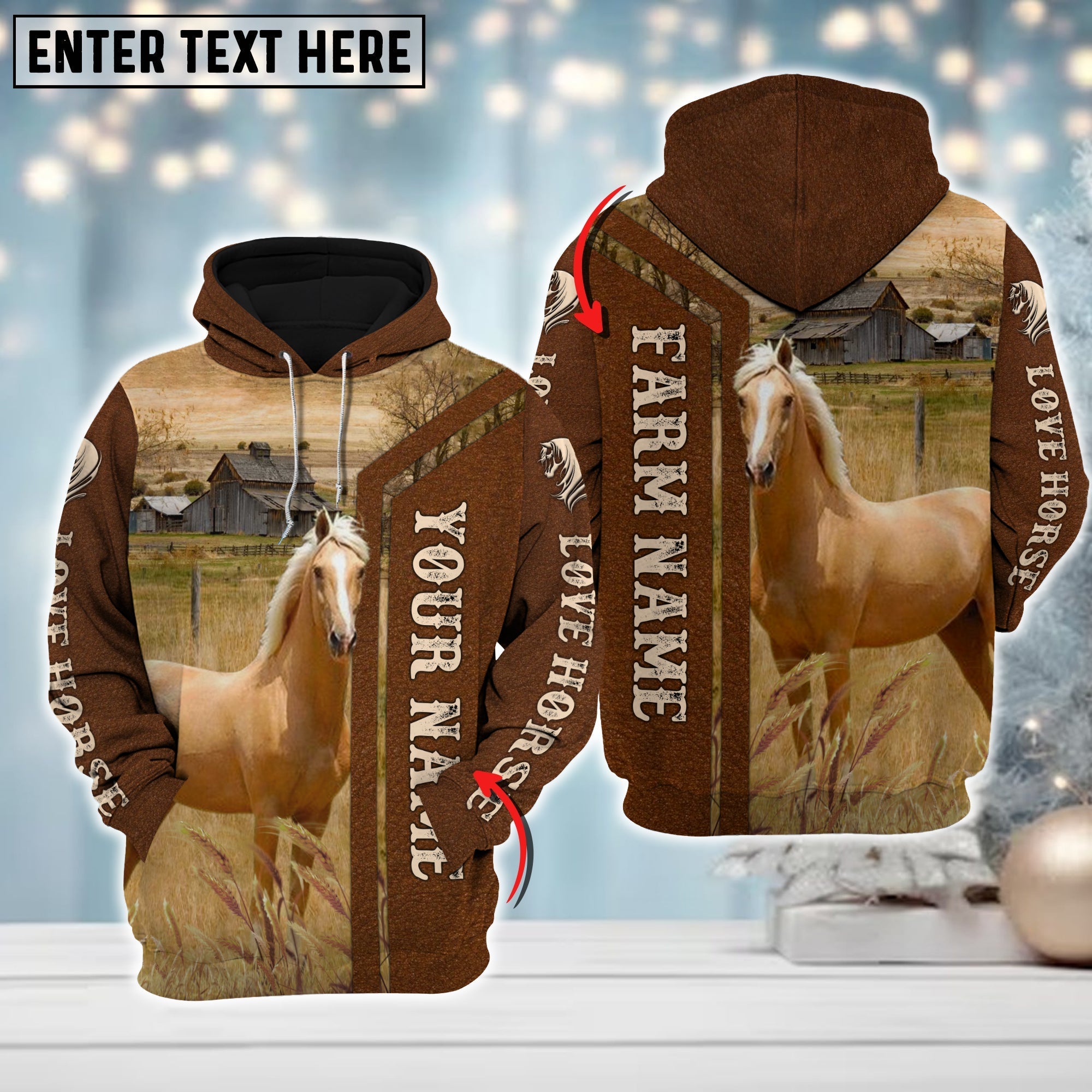 Custom Name Farm Horse Lovers Merry Christmas 3D Printed Hoodie