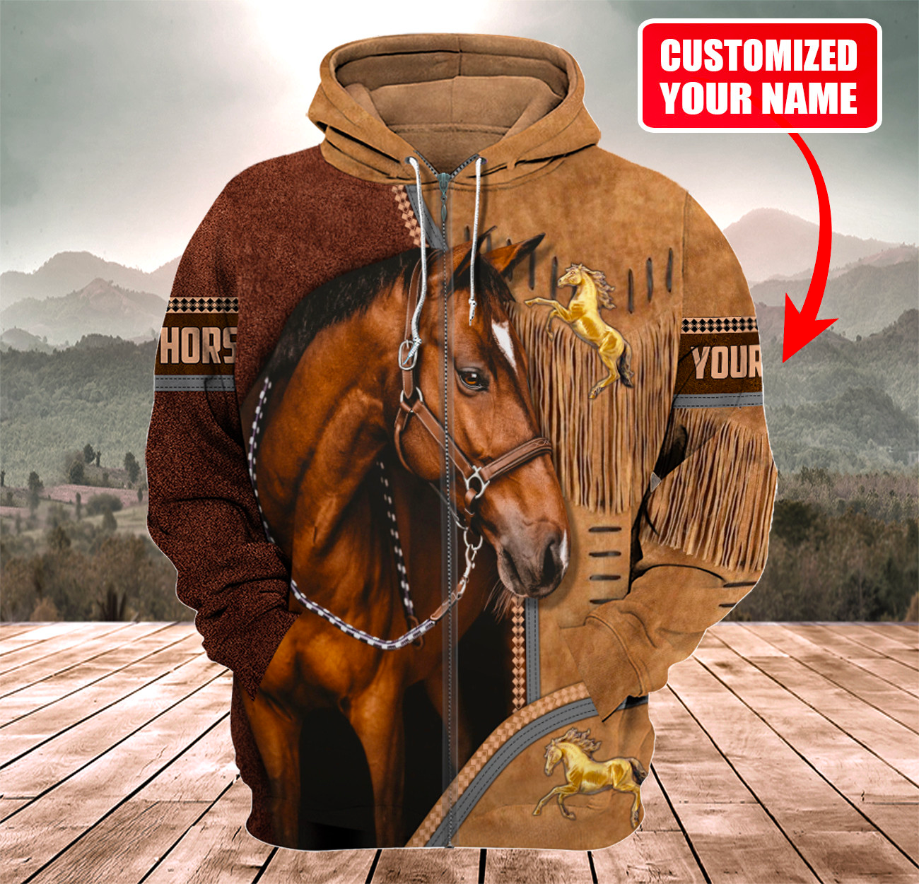 Custom Name Horse Light Brown 3D Printed Hoodie