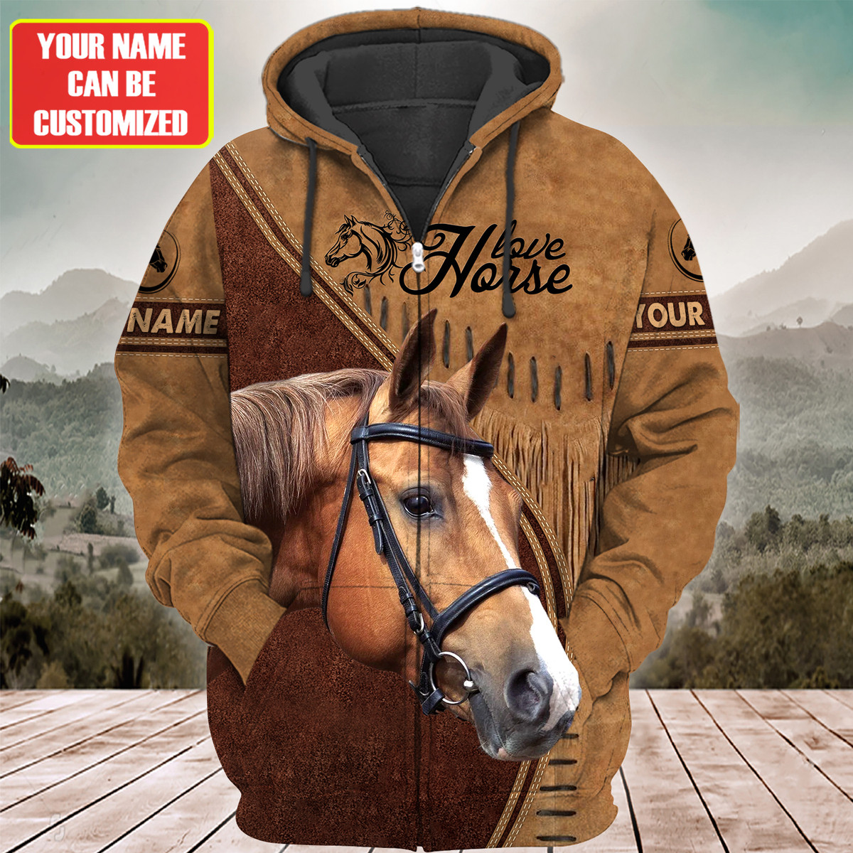 Custom Name Horse Light Brown 3D Printed Hoodie