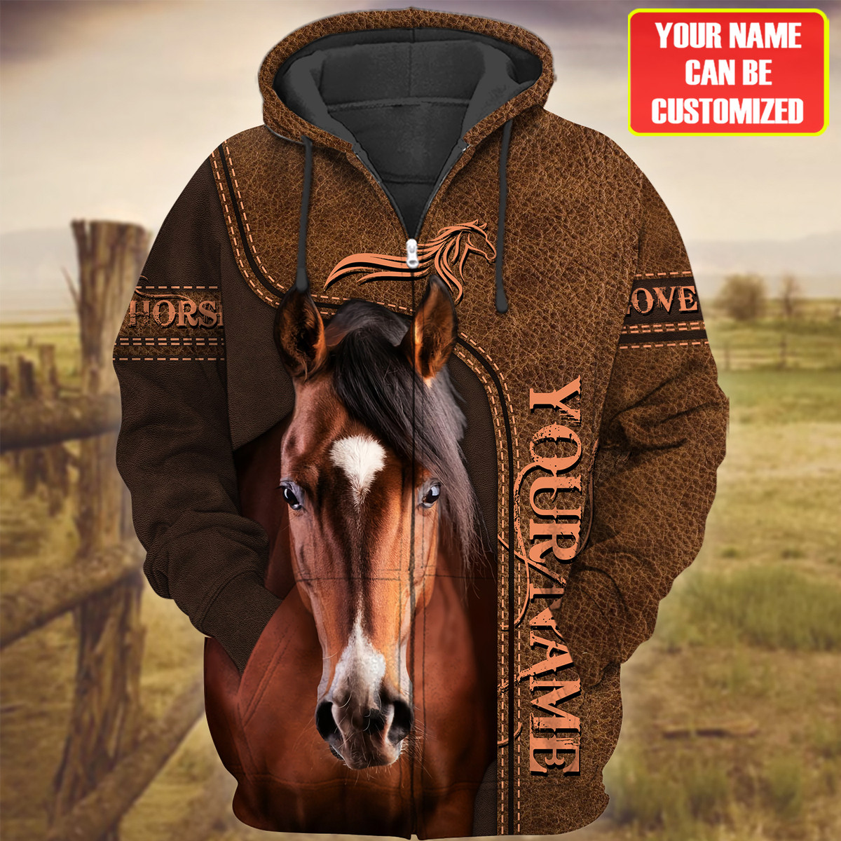 Custom Name Horse Brown 3D Printed Hoodie