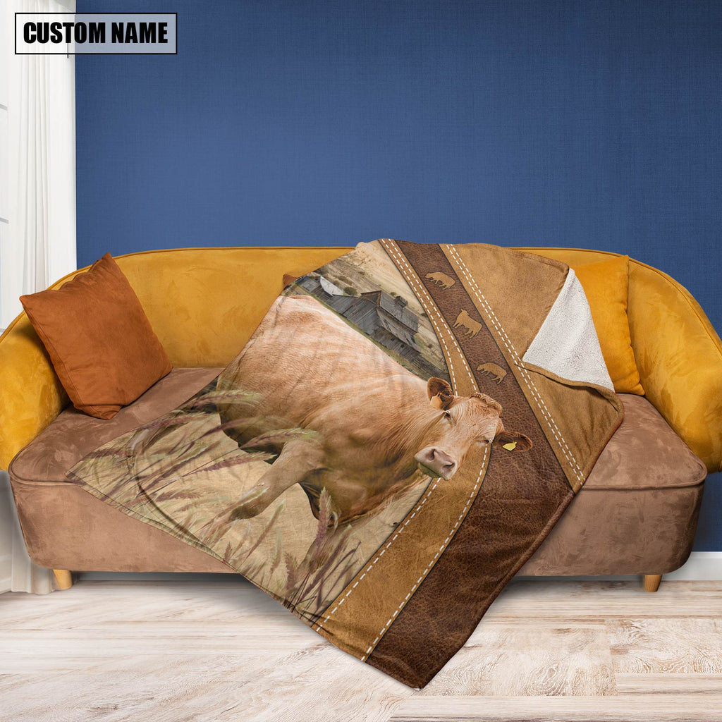 Personalized Name Limousin Brownie Background Blanket