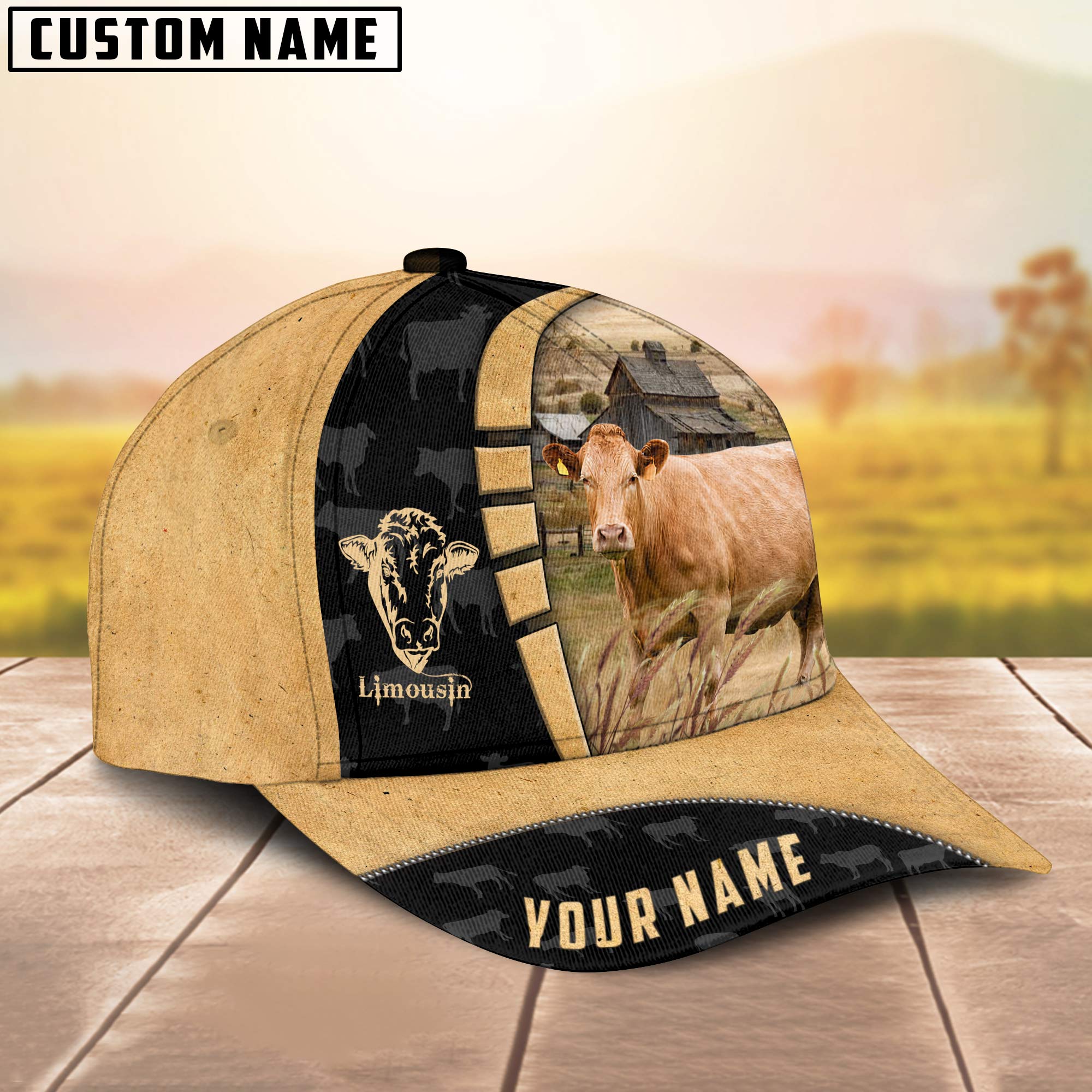 Custom Name Limousin Cattle Farmhouse Field Cap