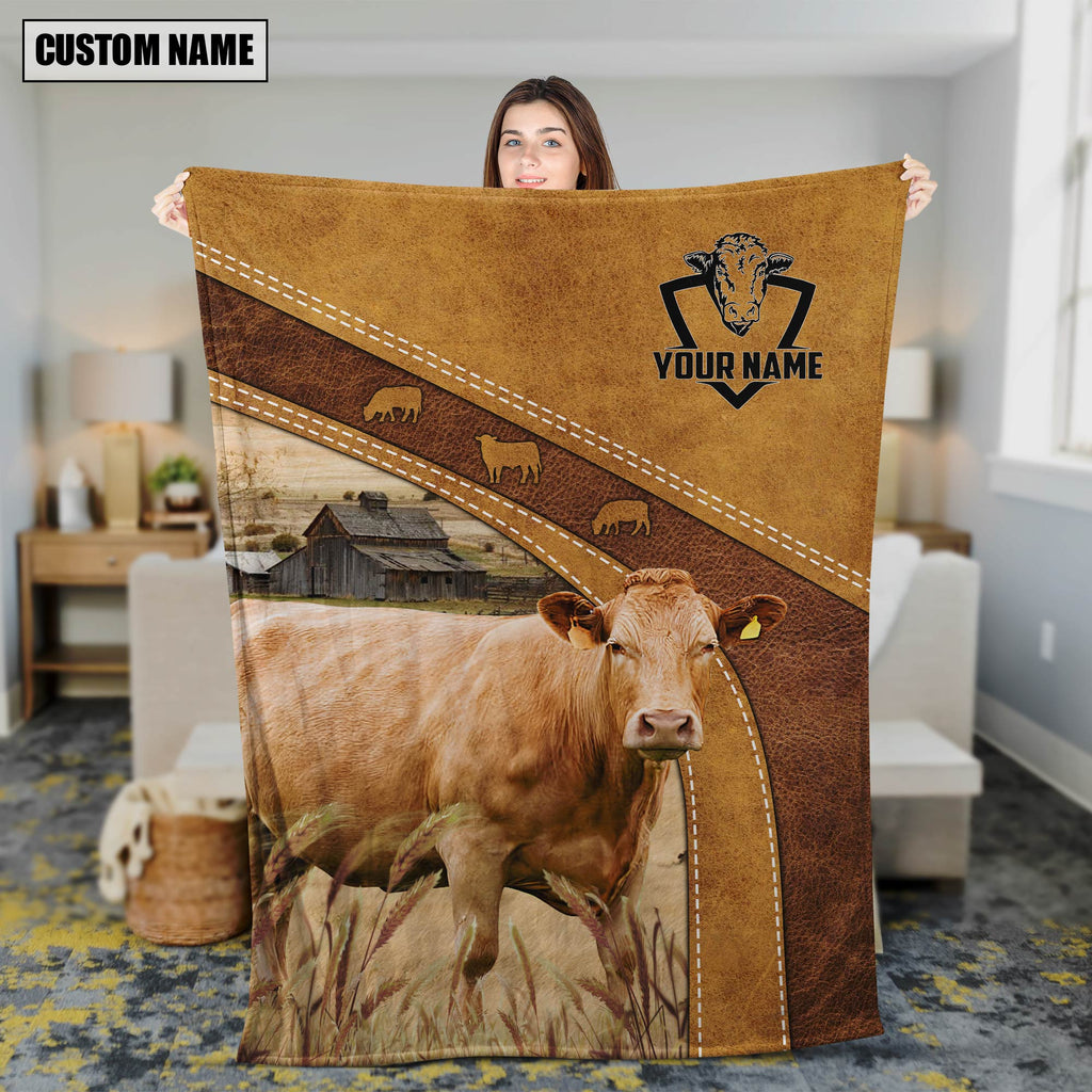 Personalized Name Limousin Brownie Background Blanket
