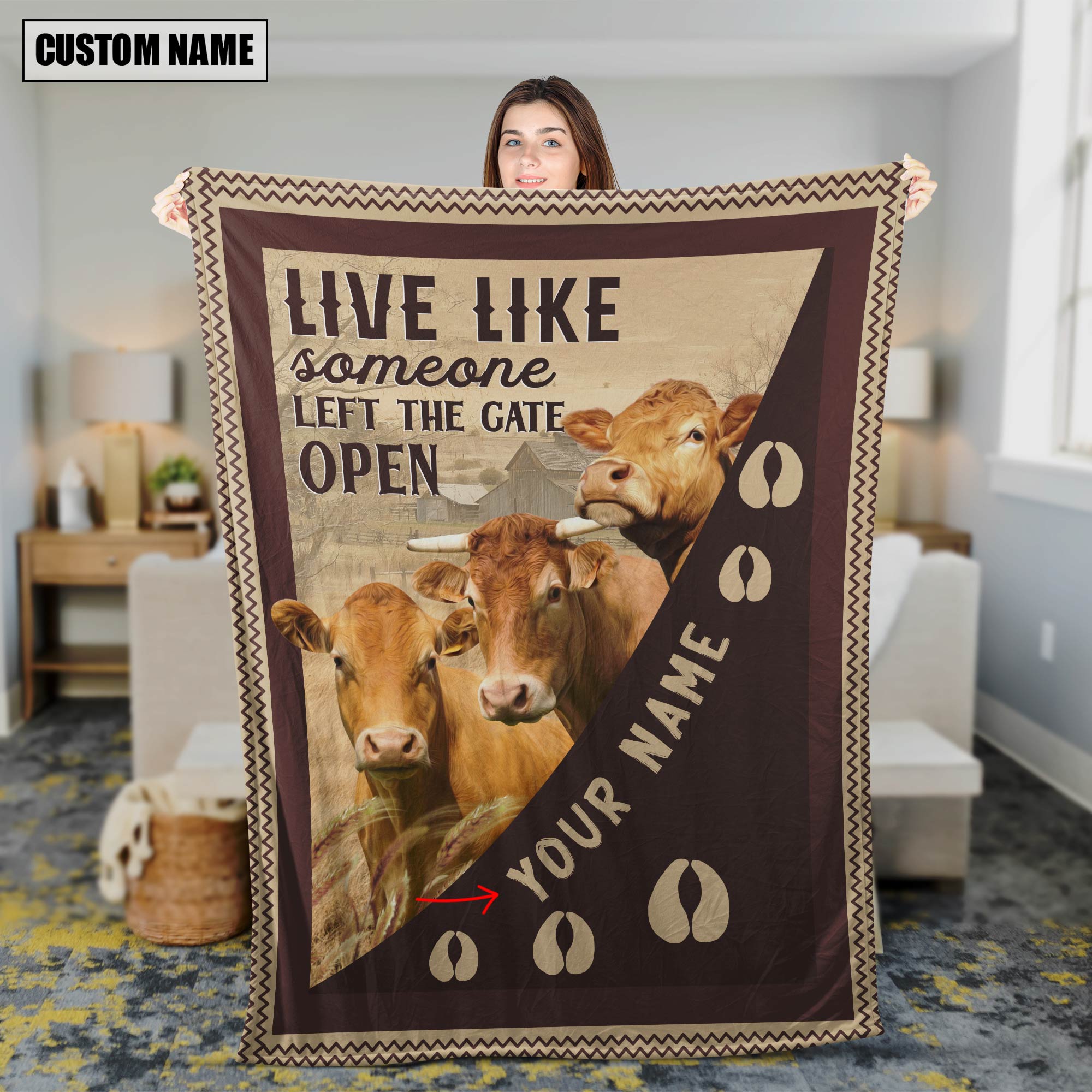 Personalized Limousin Live Like Someone Left The Gate Open Blanket