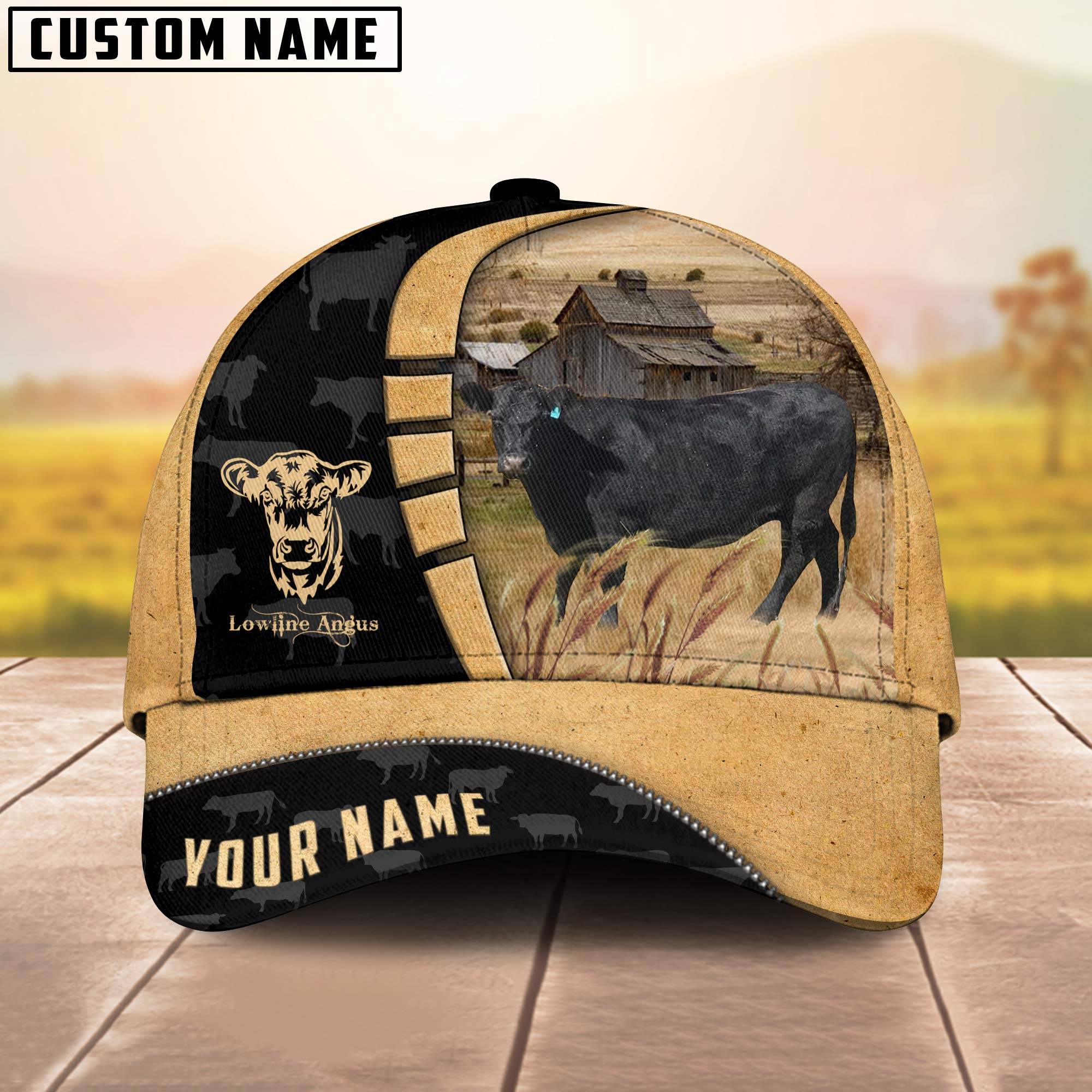 Custom Name Lowline angus Cattle Farmhouse Field Cap TT23