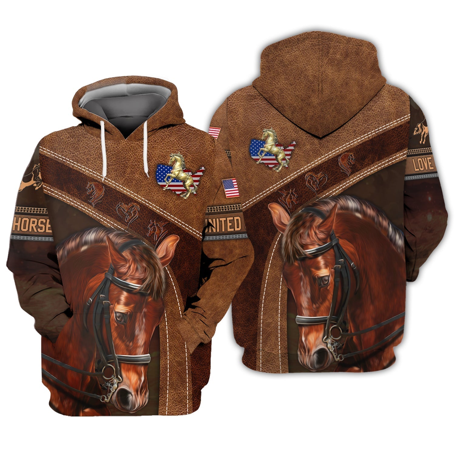 American Brown Horse 2 Leather Pattern Custom Name 3D Shirts