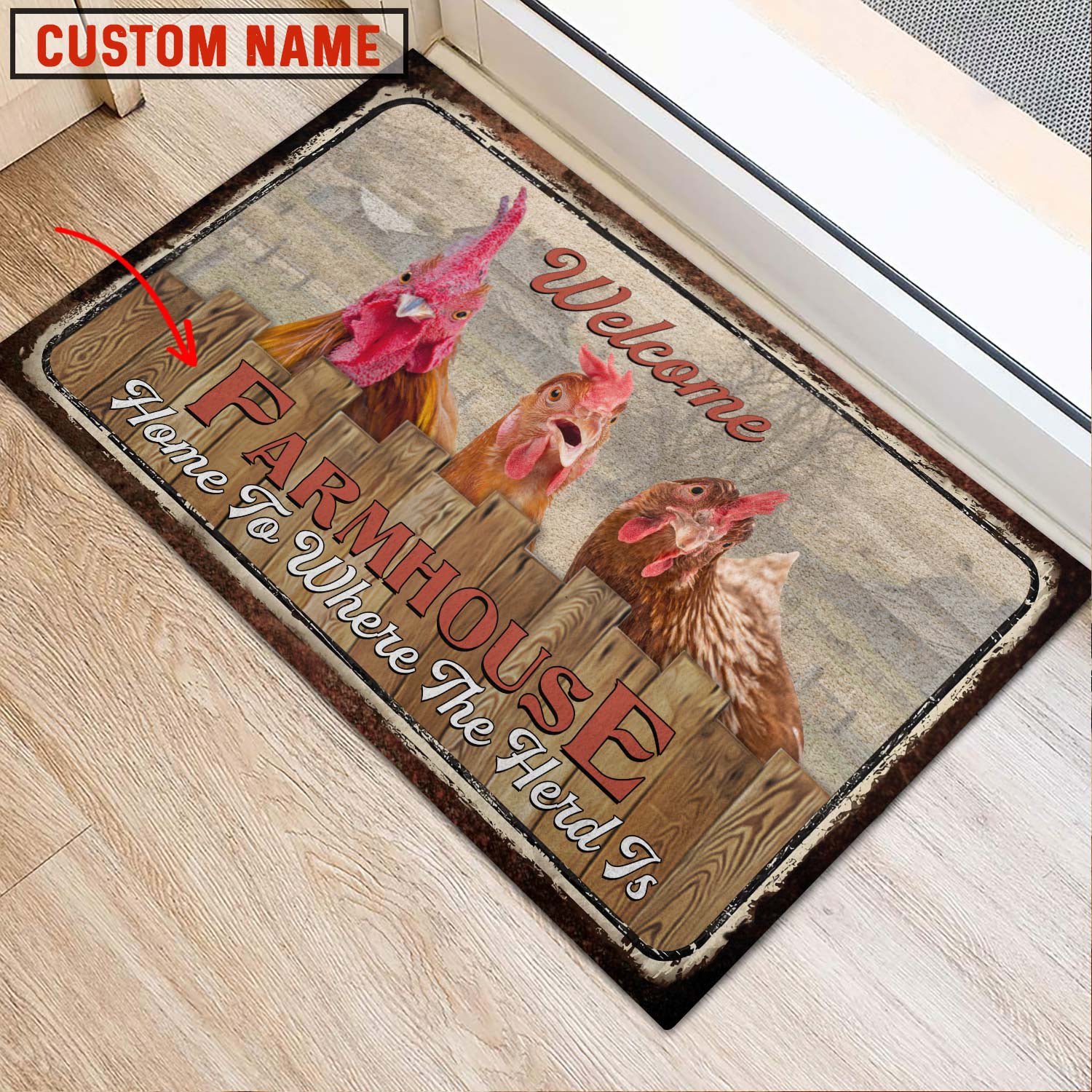Chicken Welcome Custom Name Doormat