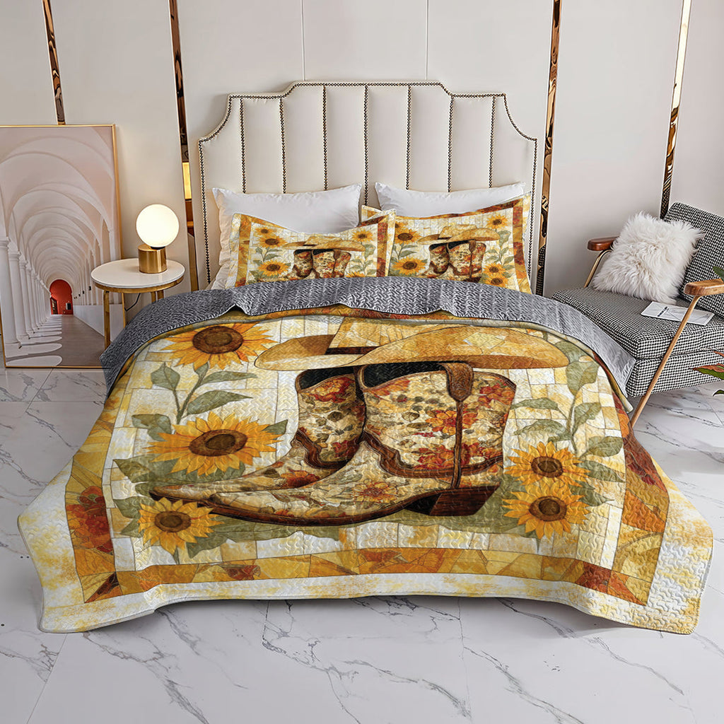 All Season Quilt 3-Piece Set Sunflower Cowboy Boot