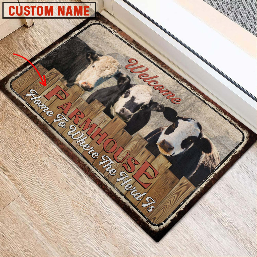 Black Hereford Welcome Custom Name Doormat