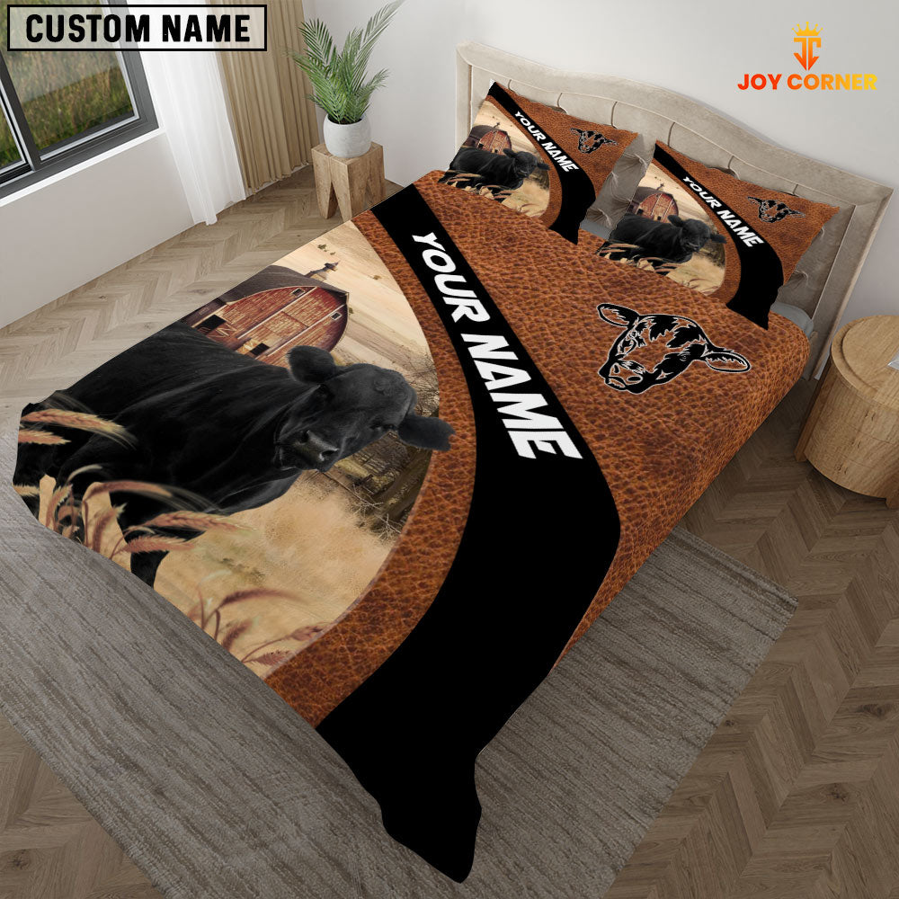 Black Angus On The Farm Customized Name Red Barn Bedding Set