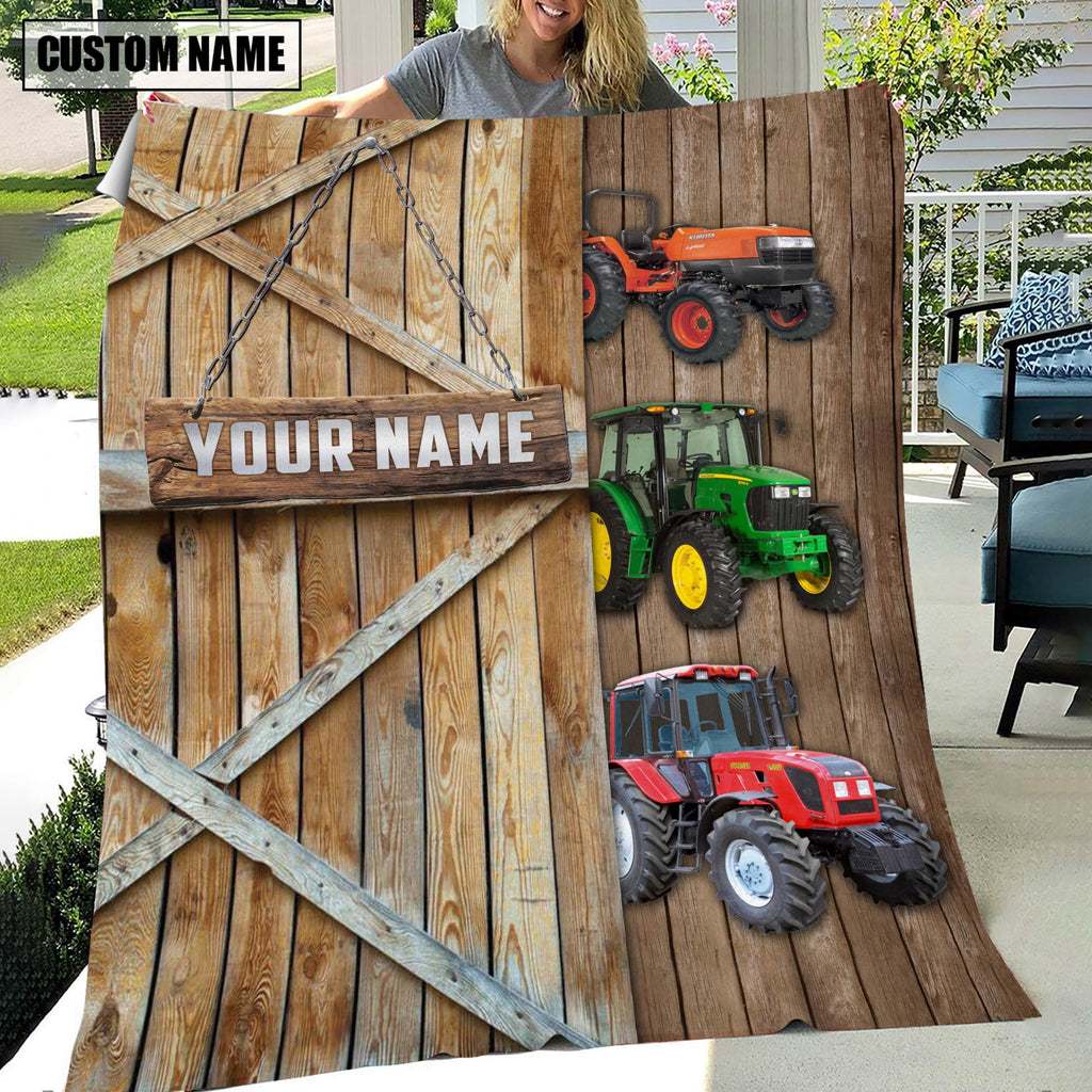 Personalized Name Farm Tractor Barn Blanket