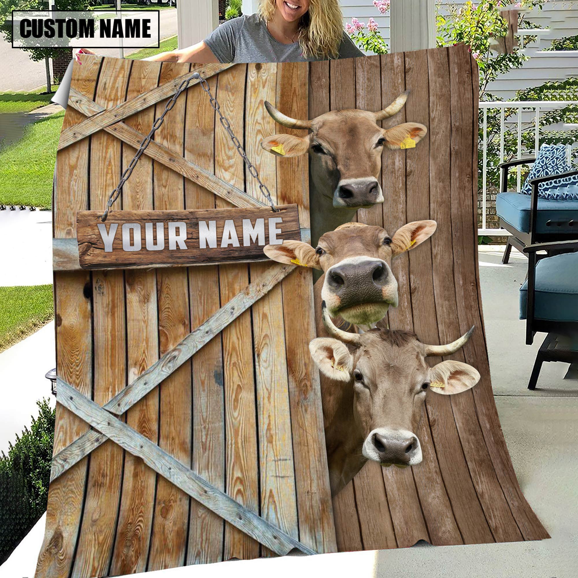 Personalized Name Brown Swiss Barn Blanket