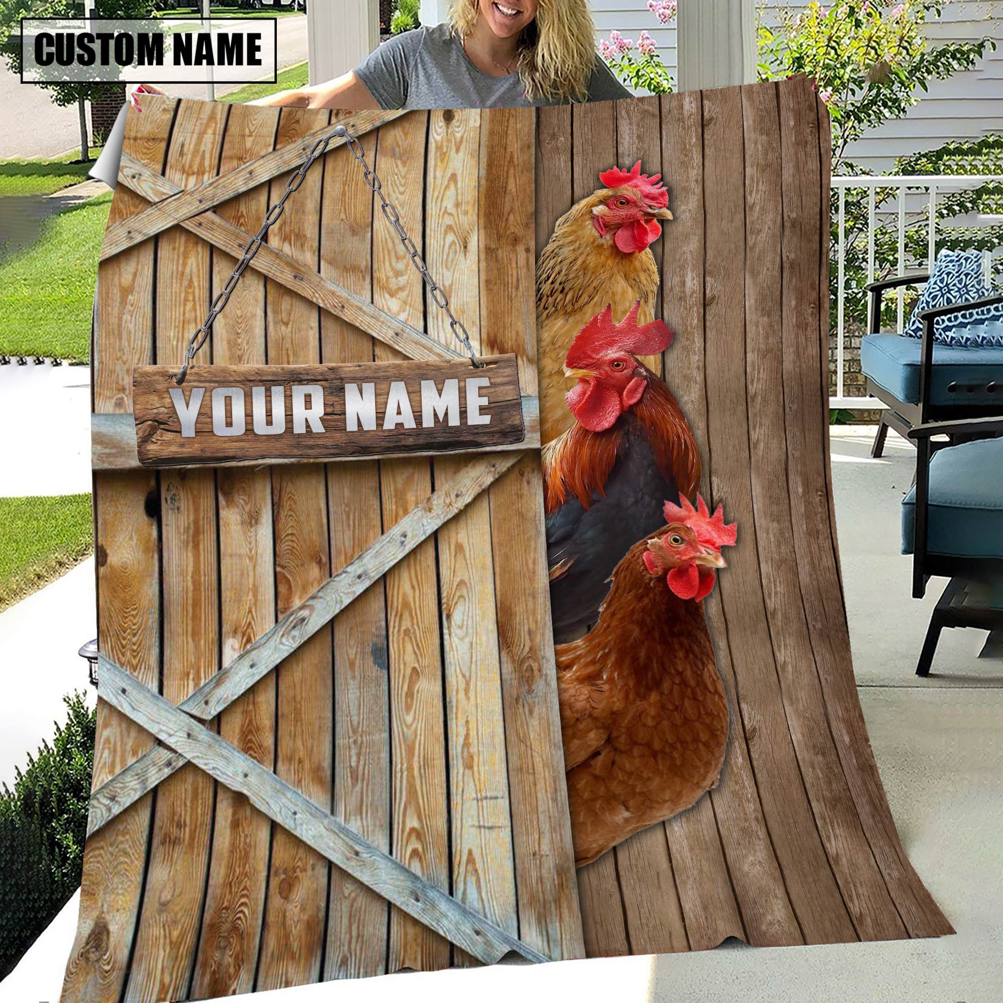 Personalized Name Chicken Barn Blanket