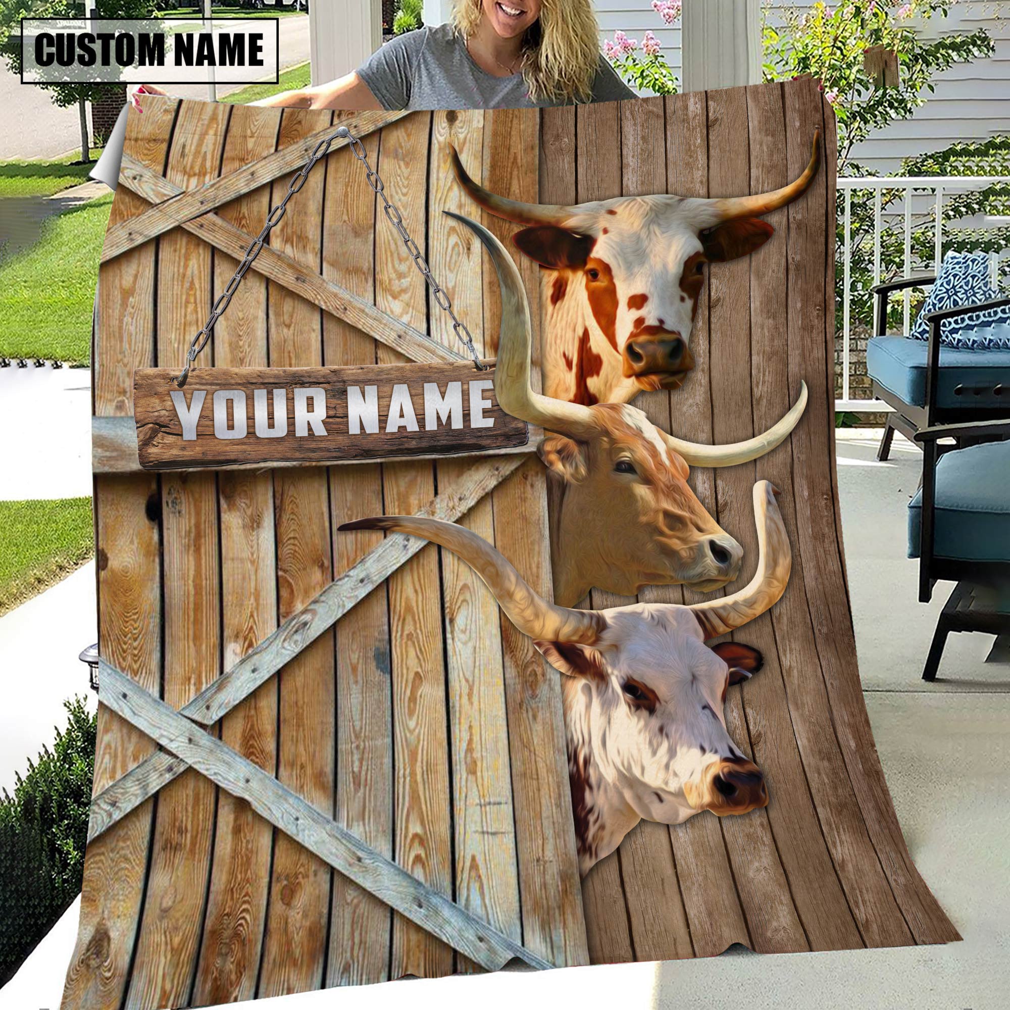 Personalized Name Texas Longhorn Barn Blanket