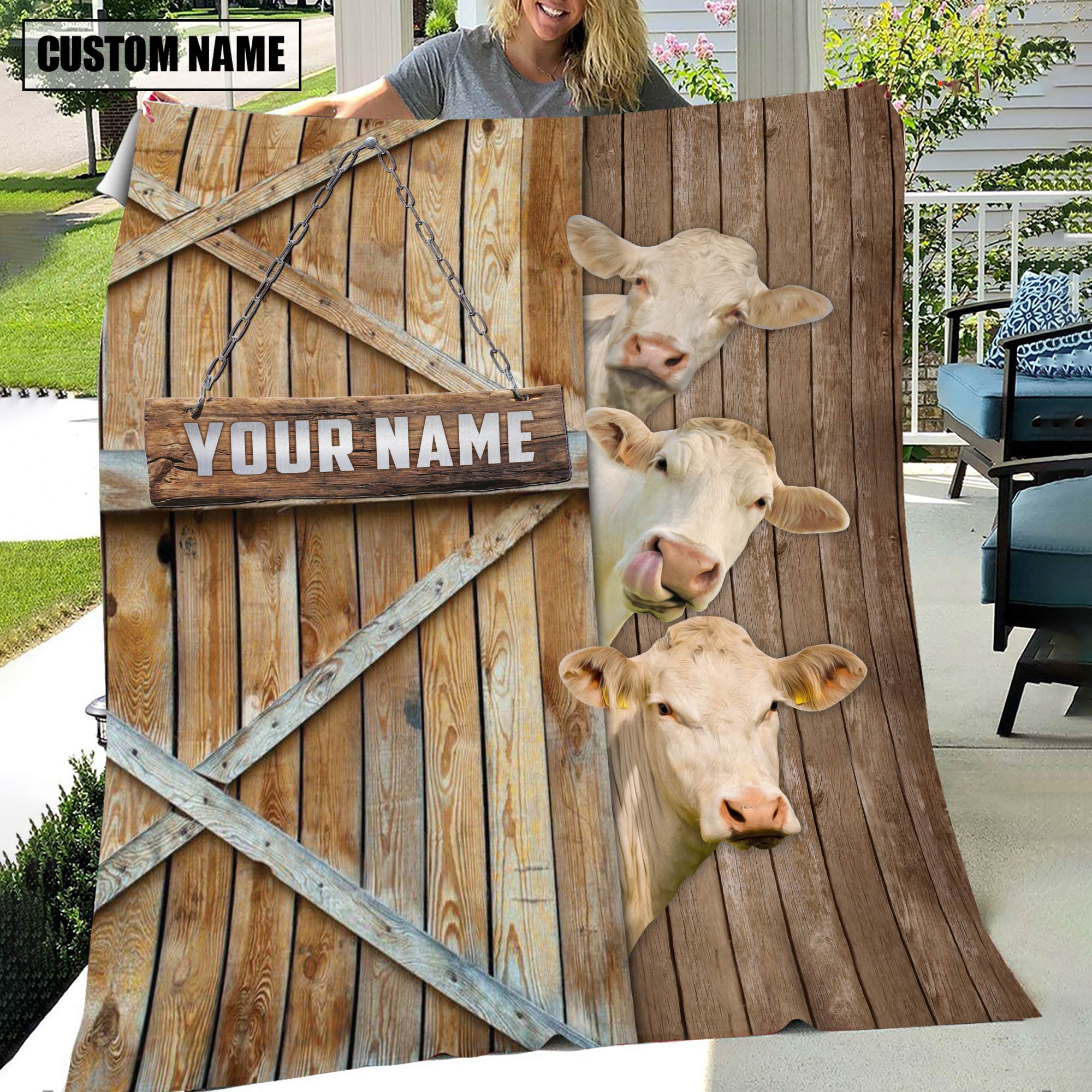 Personalized Name Charolais No Horn Barn Blanket
