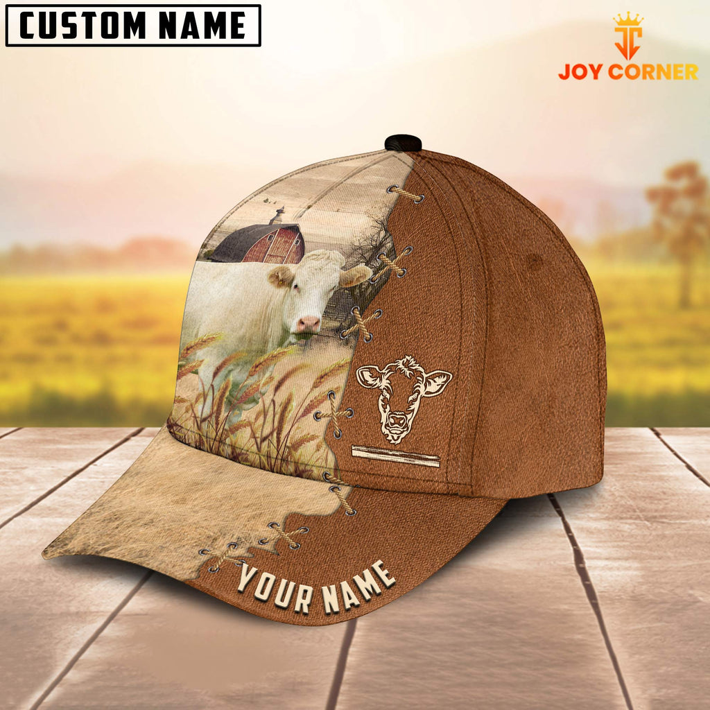 Charolais Custom Name Brown Leather Pattern Cap