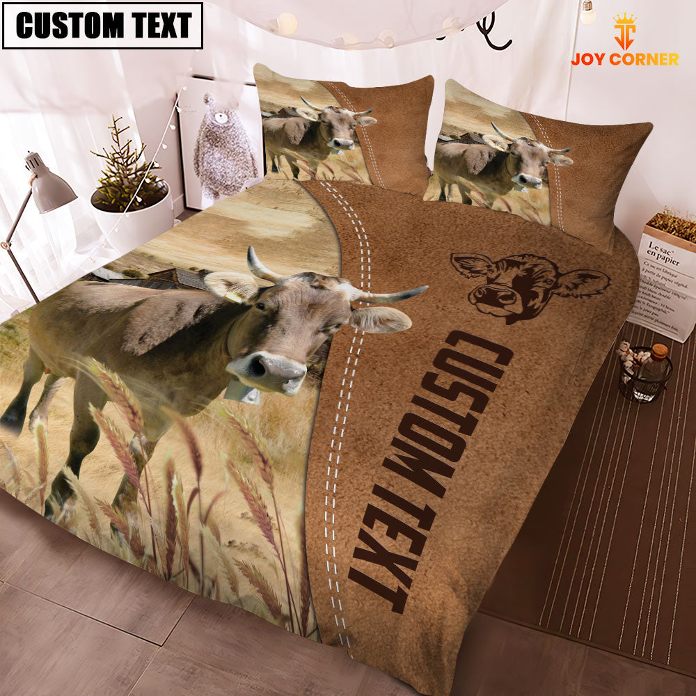 Custom Name Brown Swiss Cattle Brown Bedding Set