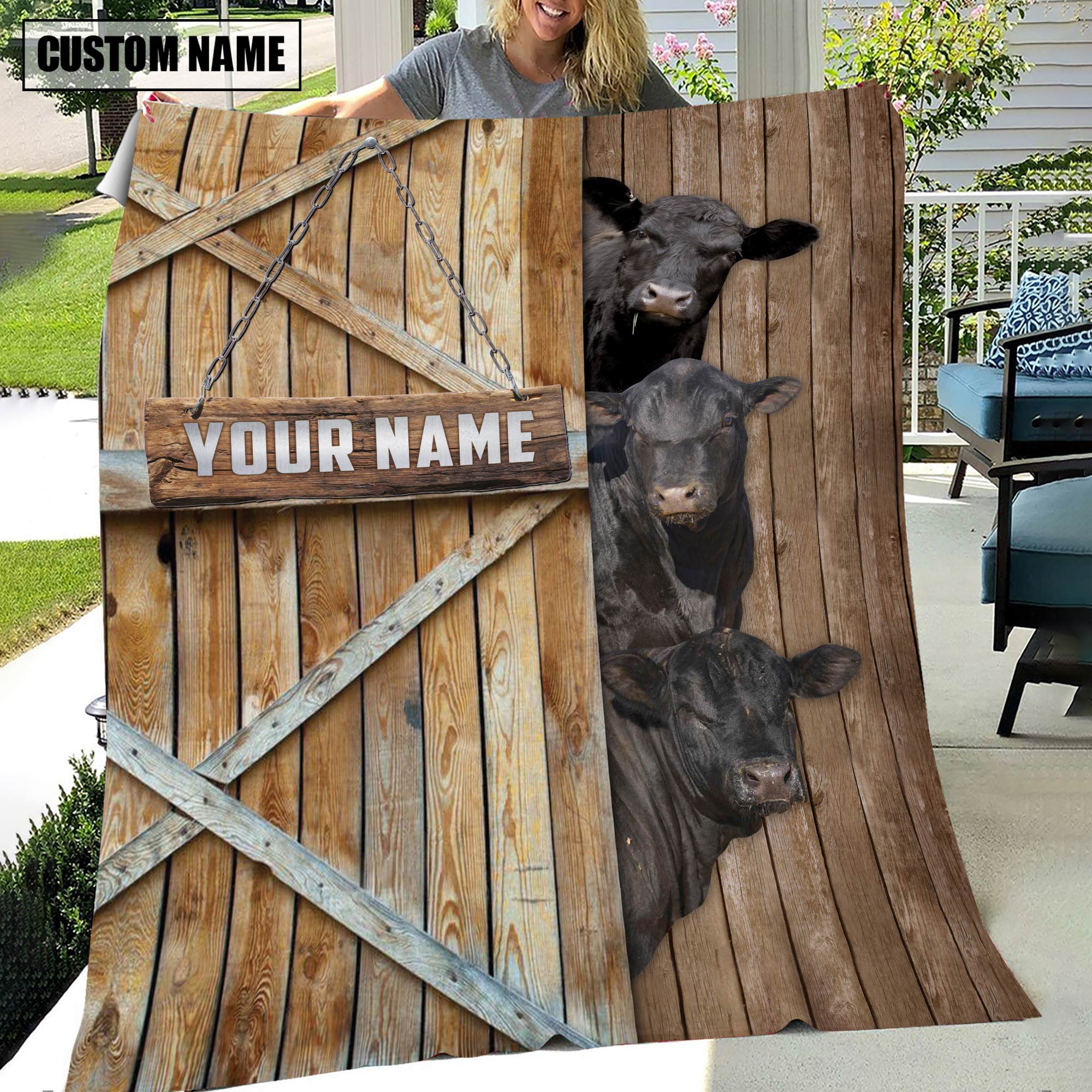 Personalized Name Sim Angus Barn Blanket