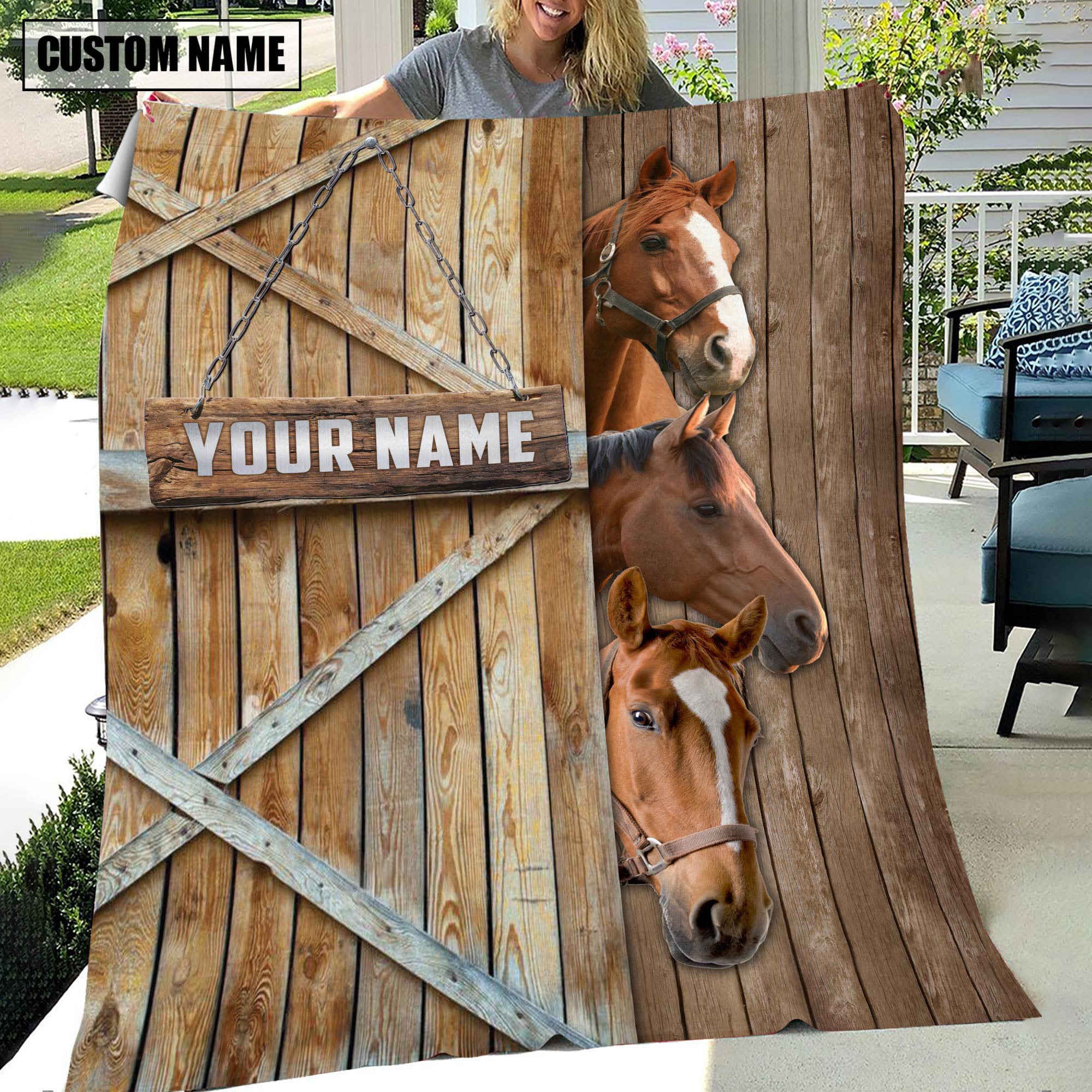 Personalized Name Horse Barn Blanket