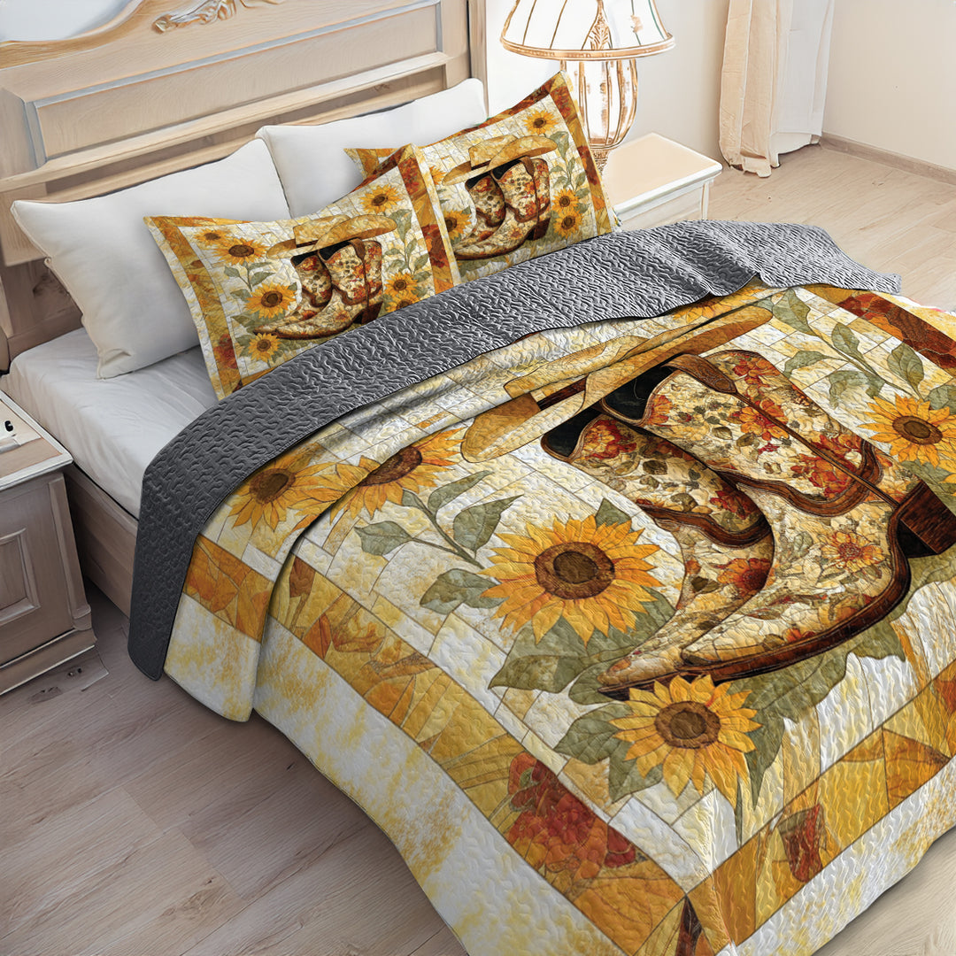All Season Quilt 3-Piece Set Sunflower Cowboy Boot