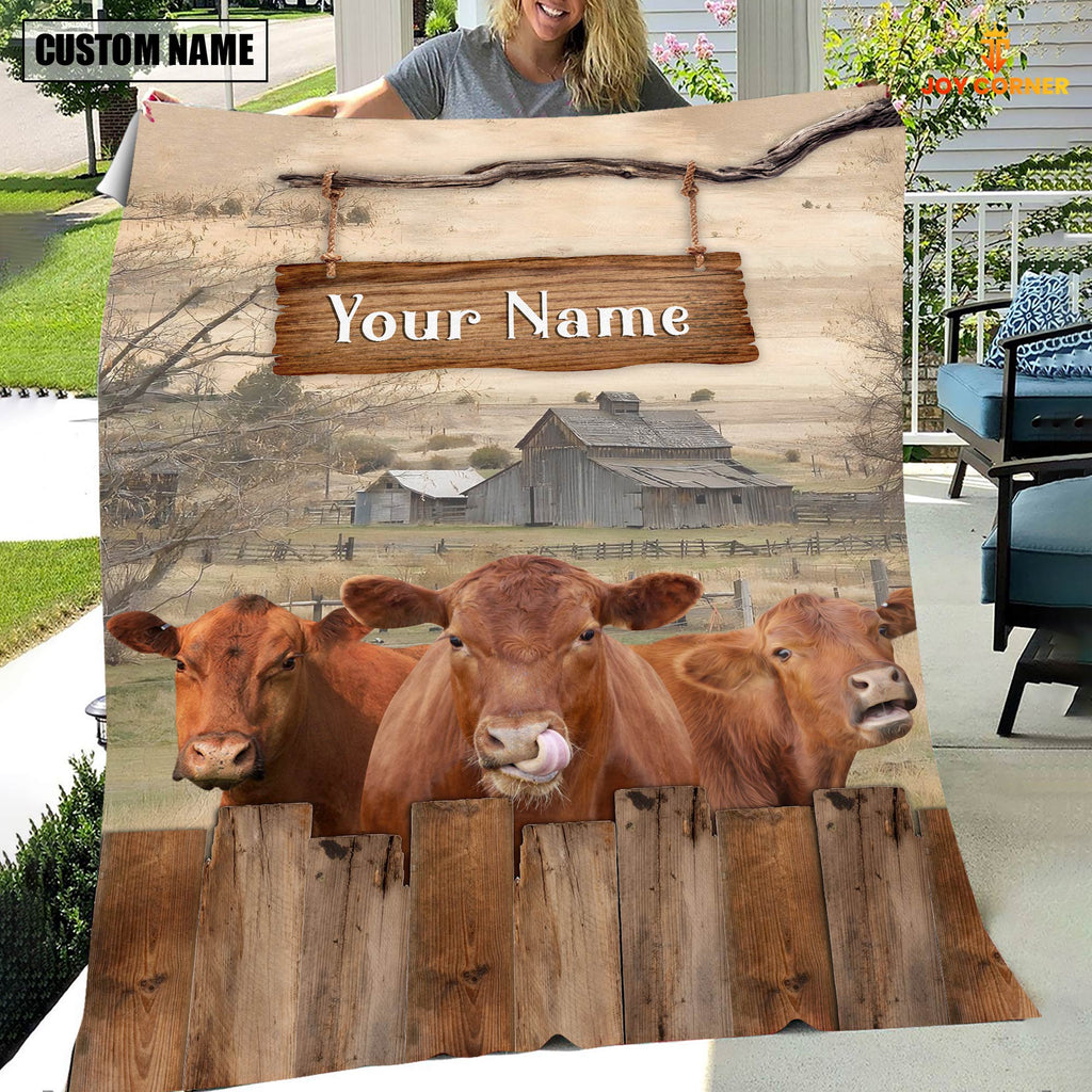Personalized Name Red Angus Wooden Pattern Blanket