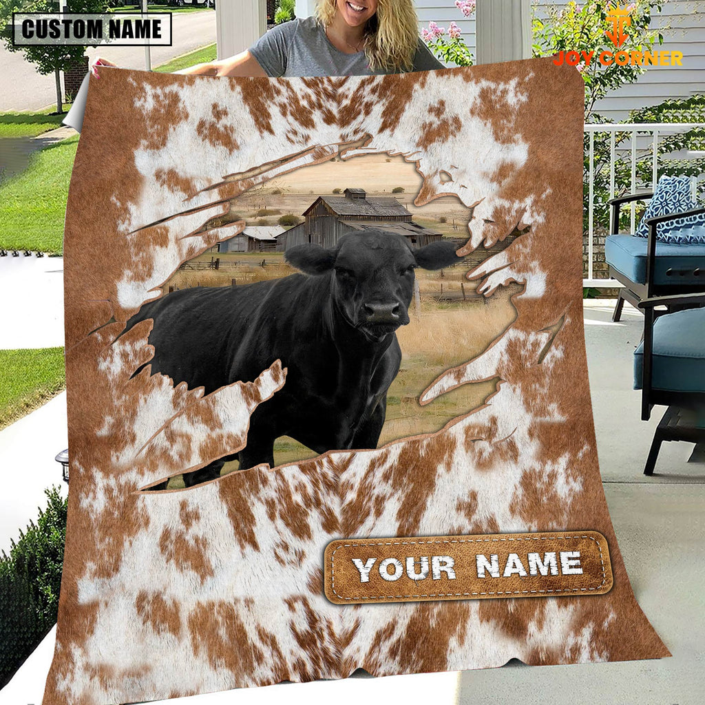 Custom Name Black Angus Cow Hair Pattern Blanket