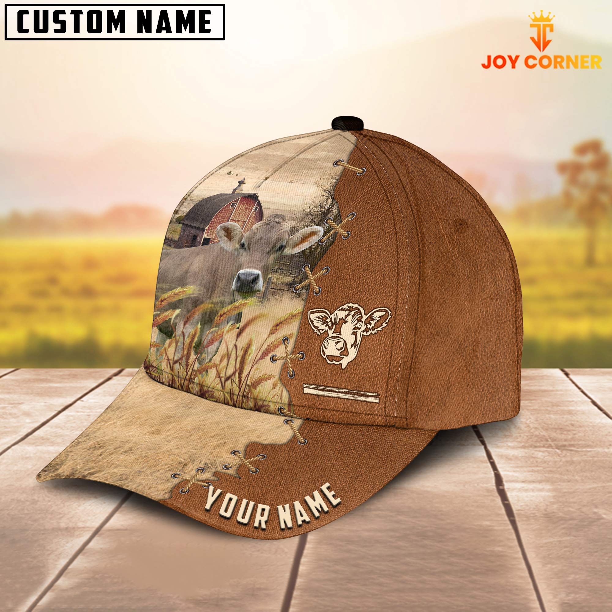 Brown Swiss Custom Name Brown Leather Pattern Cap