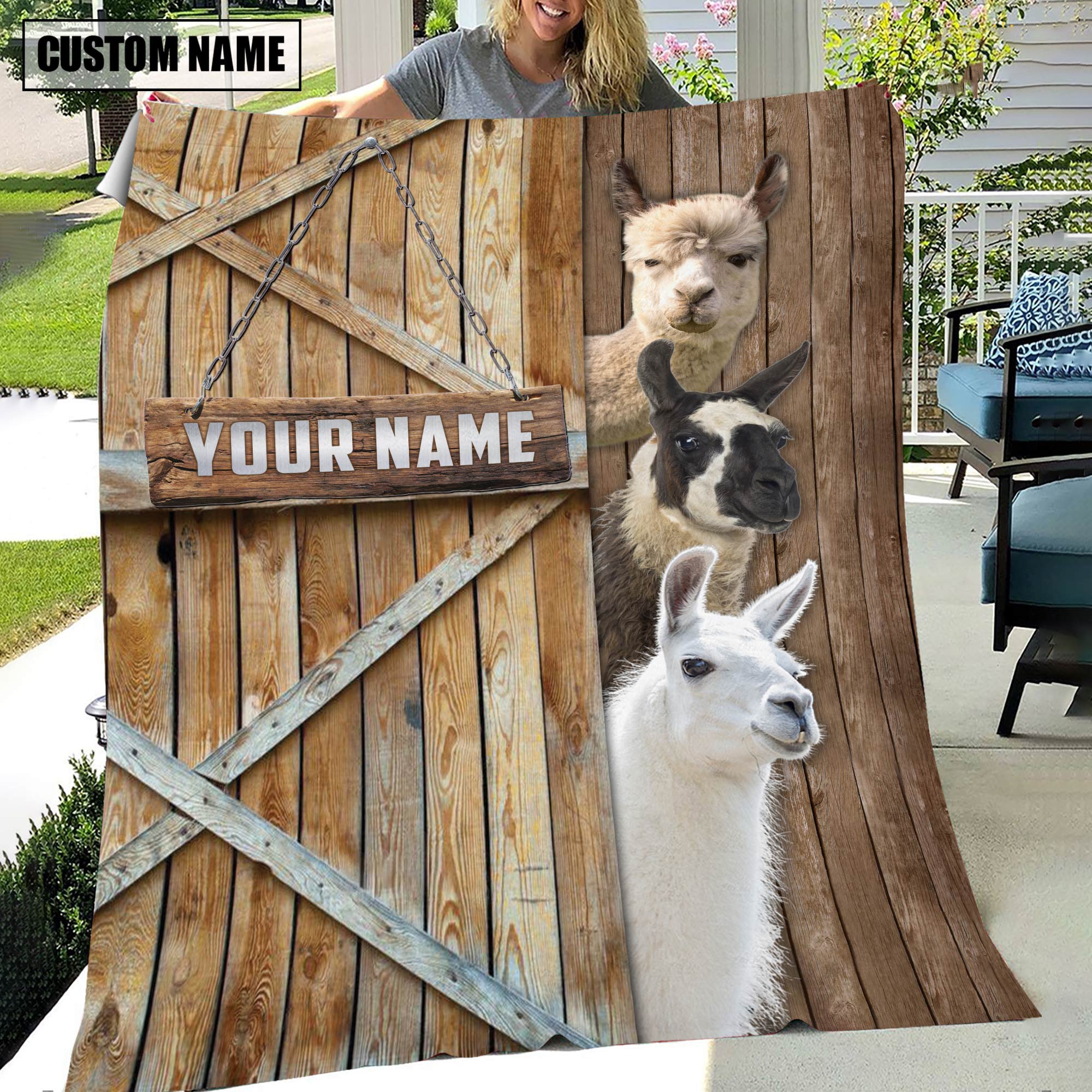 Personalized Name Llama Barn Blanket