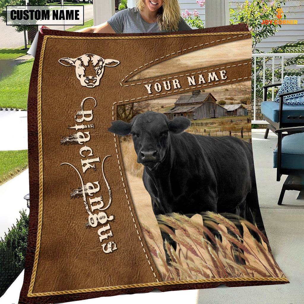 Personalized Name Black Angus Farm Leather Brown Blanket