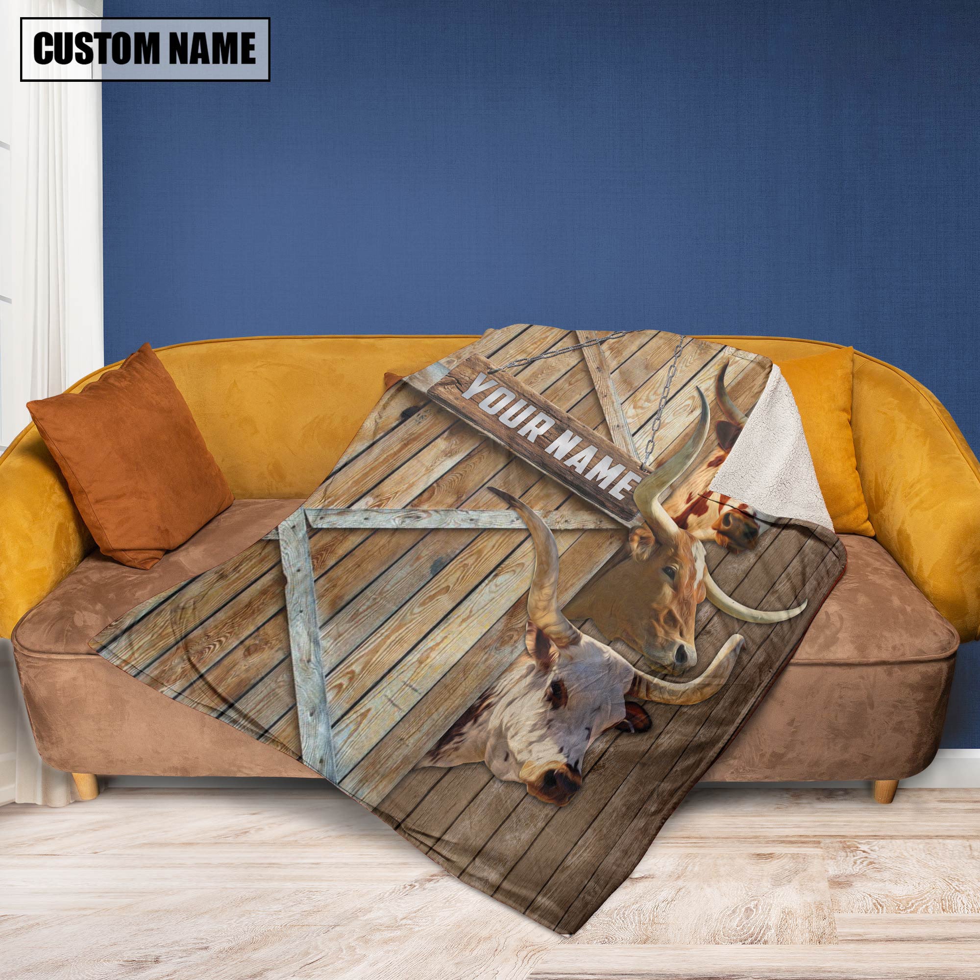 Personalized Name Texas Longhorn Barn Blanket