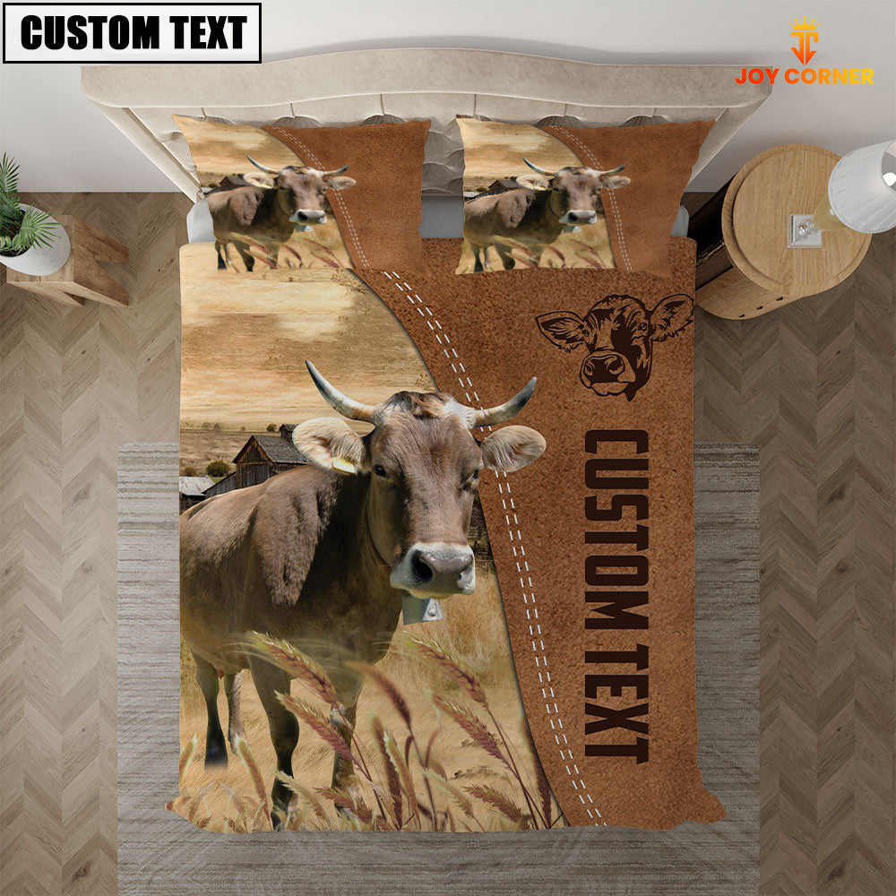 Custom Name Brown Swiss Cattle Brown Bedding Set