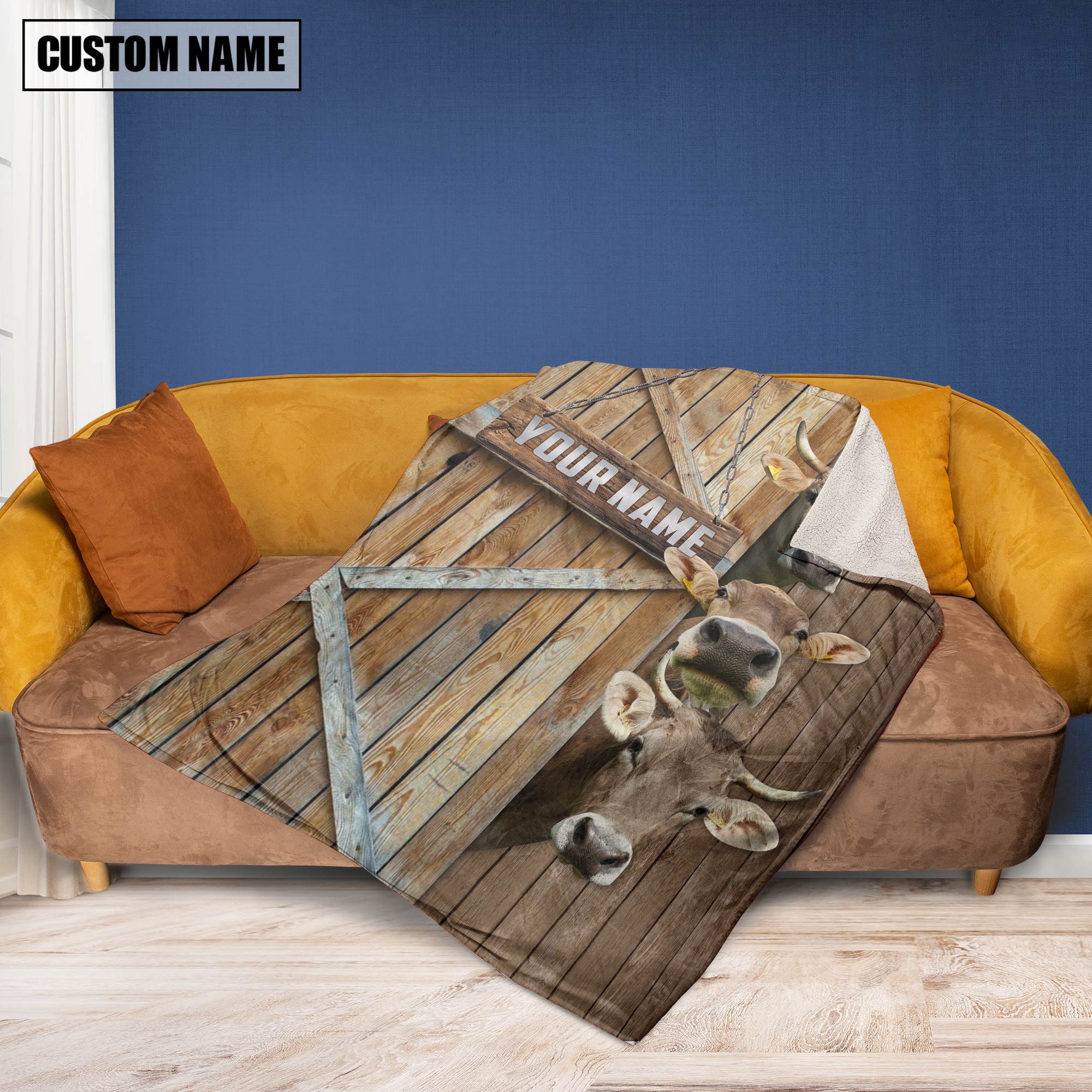 Personalized Name Brown Swiss Barn Blanket