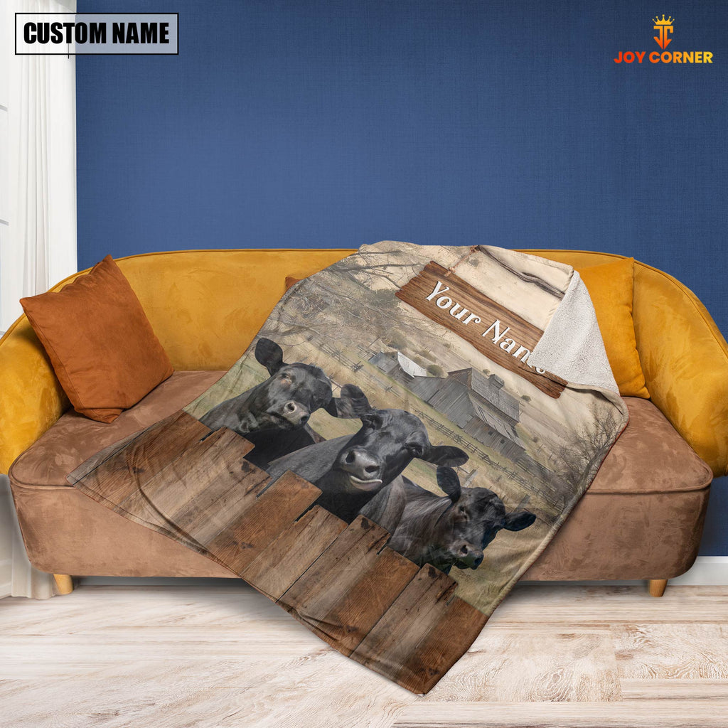 Personalized Name Black Angus Wooden Pattern Blanket